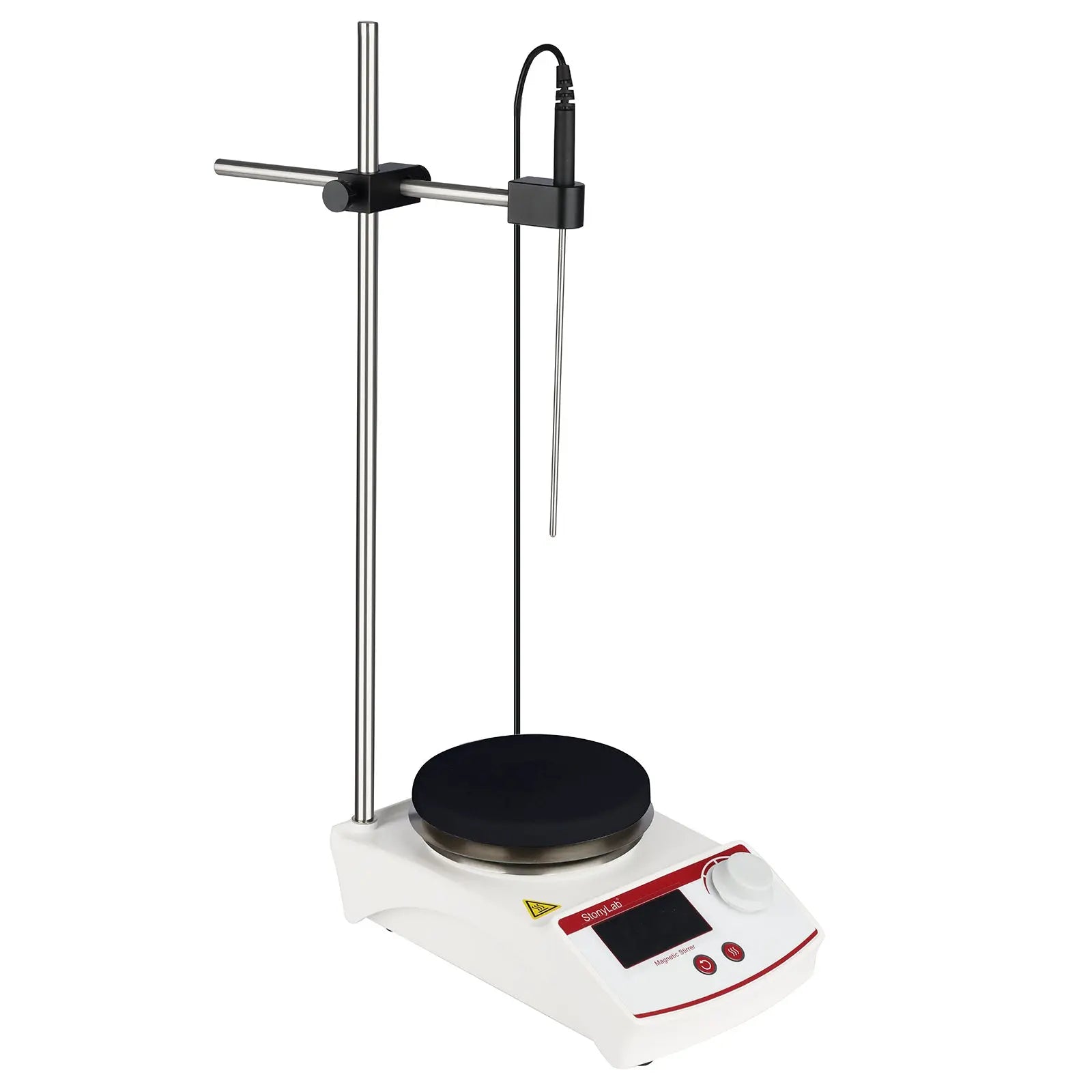 Side view and dimensional layout of the durable StonyLab Digital Heating Magnetic Stirrer with Temperature Sensor