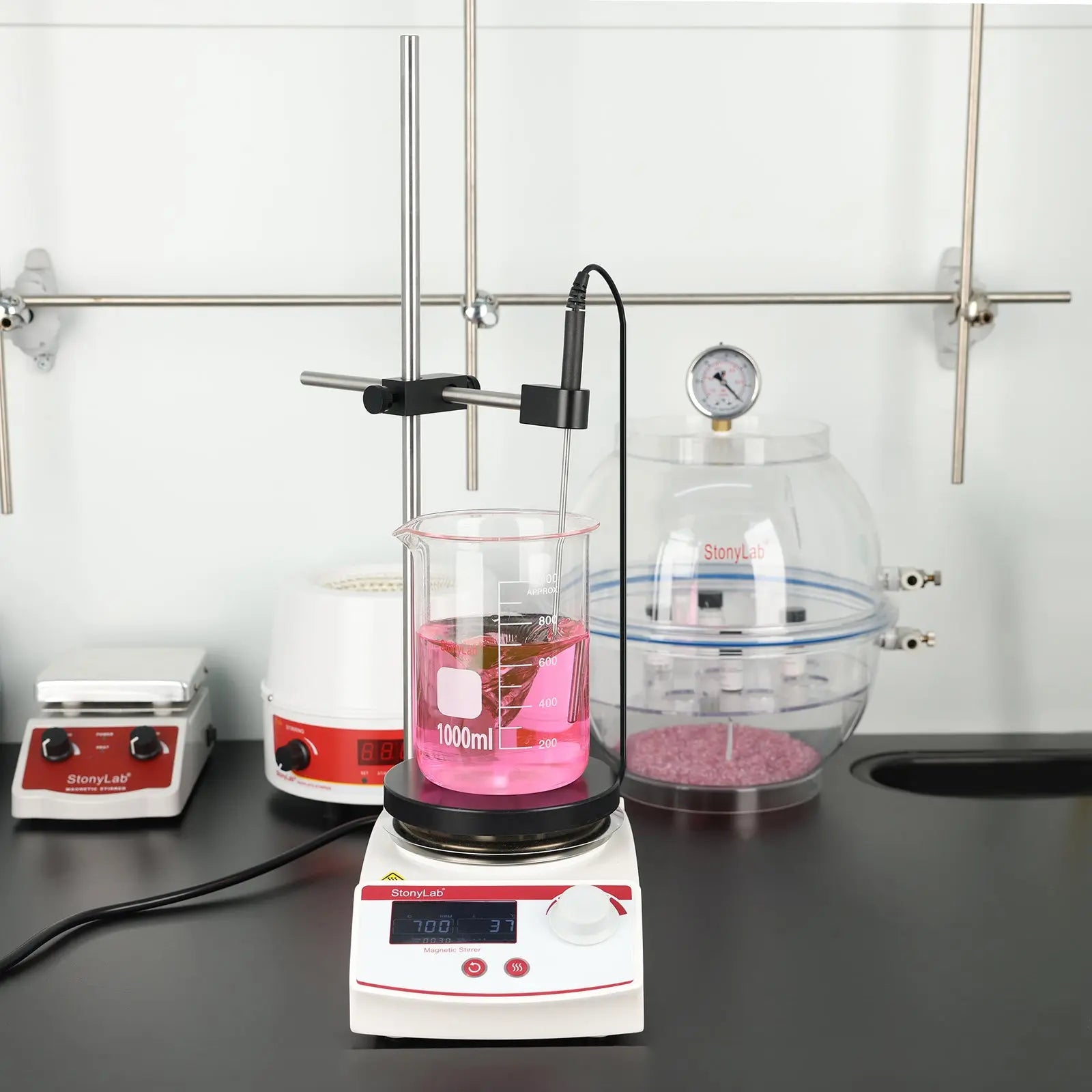 Comprehensive product view and setup components for StonyLab Digital Heating Magnetic Stirrer with Temperature Sensor