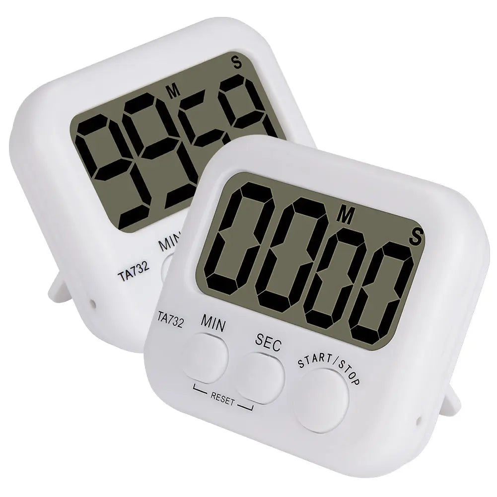 HOME MOST 2-Pack Large Display Kitchen Timer - 3 Digital Timer Magnetic  Back Loud Alarm - White