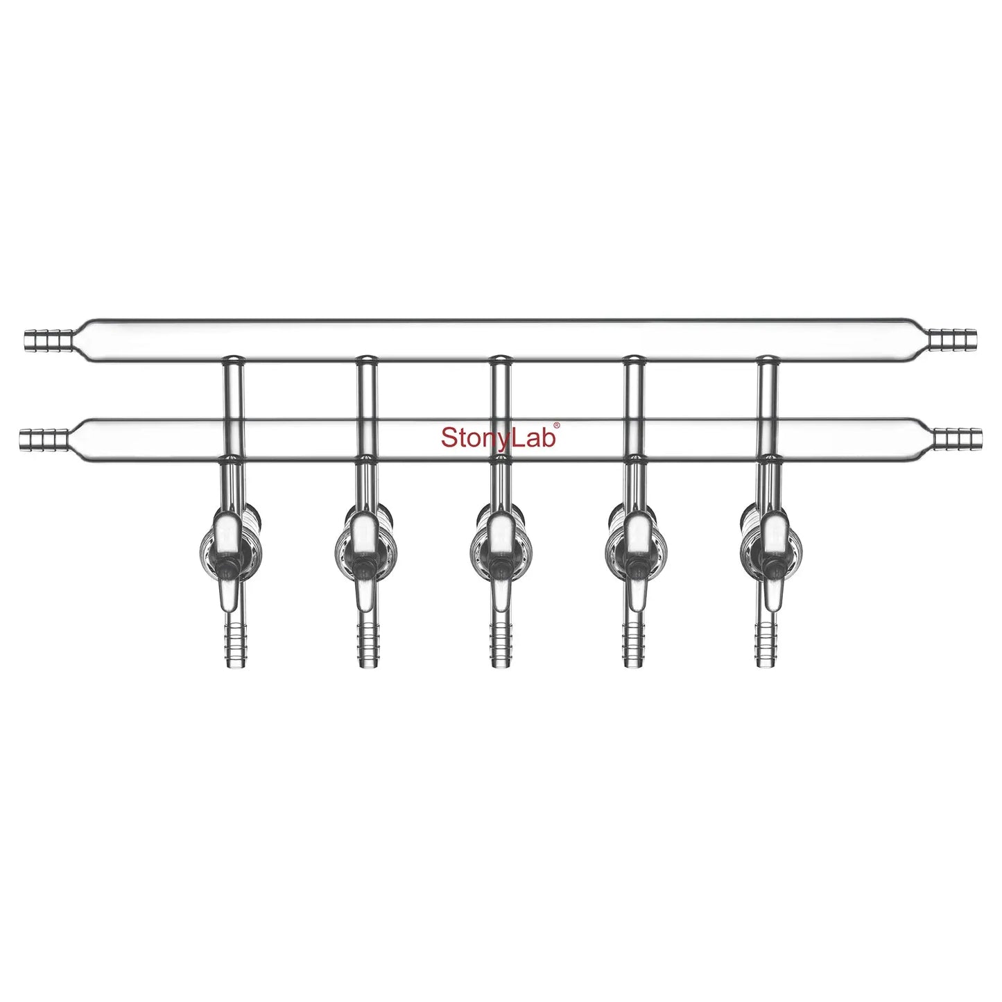 Dual-Manifold with Glass Stopcocks, 4 Ports and 2 Hose Connections Per Bank Double Vacuum Manifold