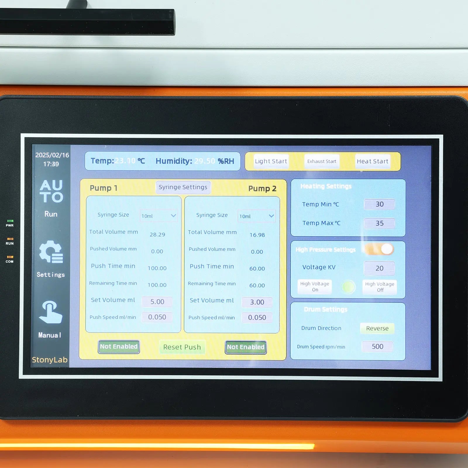 Comprehensive product view and setup components for StonyLab Electrospinning Machine