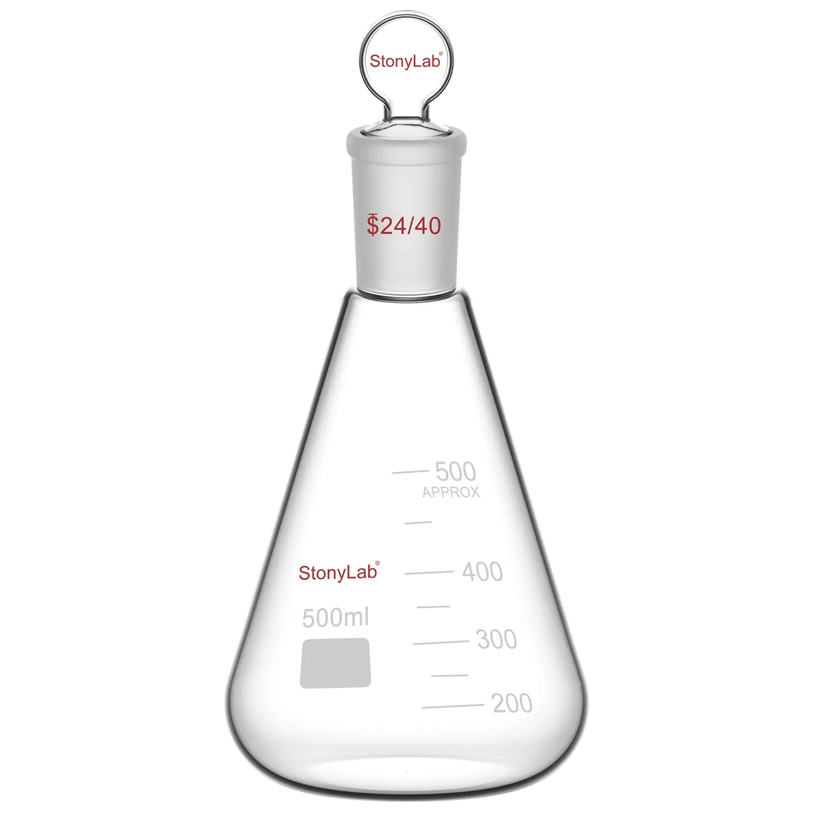 Comprehensive product view and setup components for StonyLab Erlenmeyer Flask with Glass Stopper