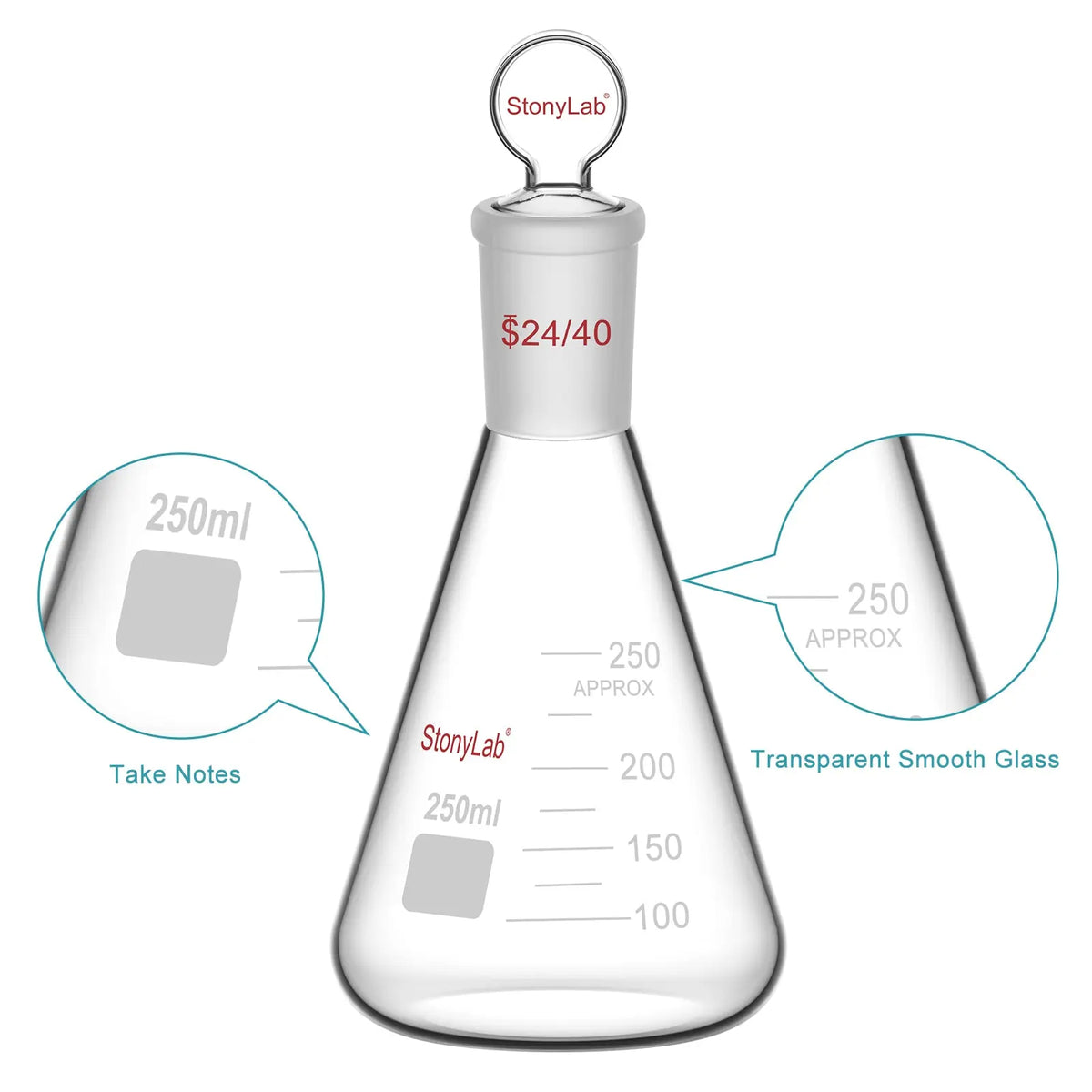 StonyLab Erlenmeyer Flask with Glass Stopper heavy duty chemical processing configuration