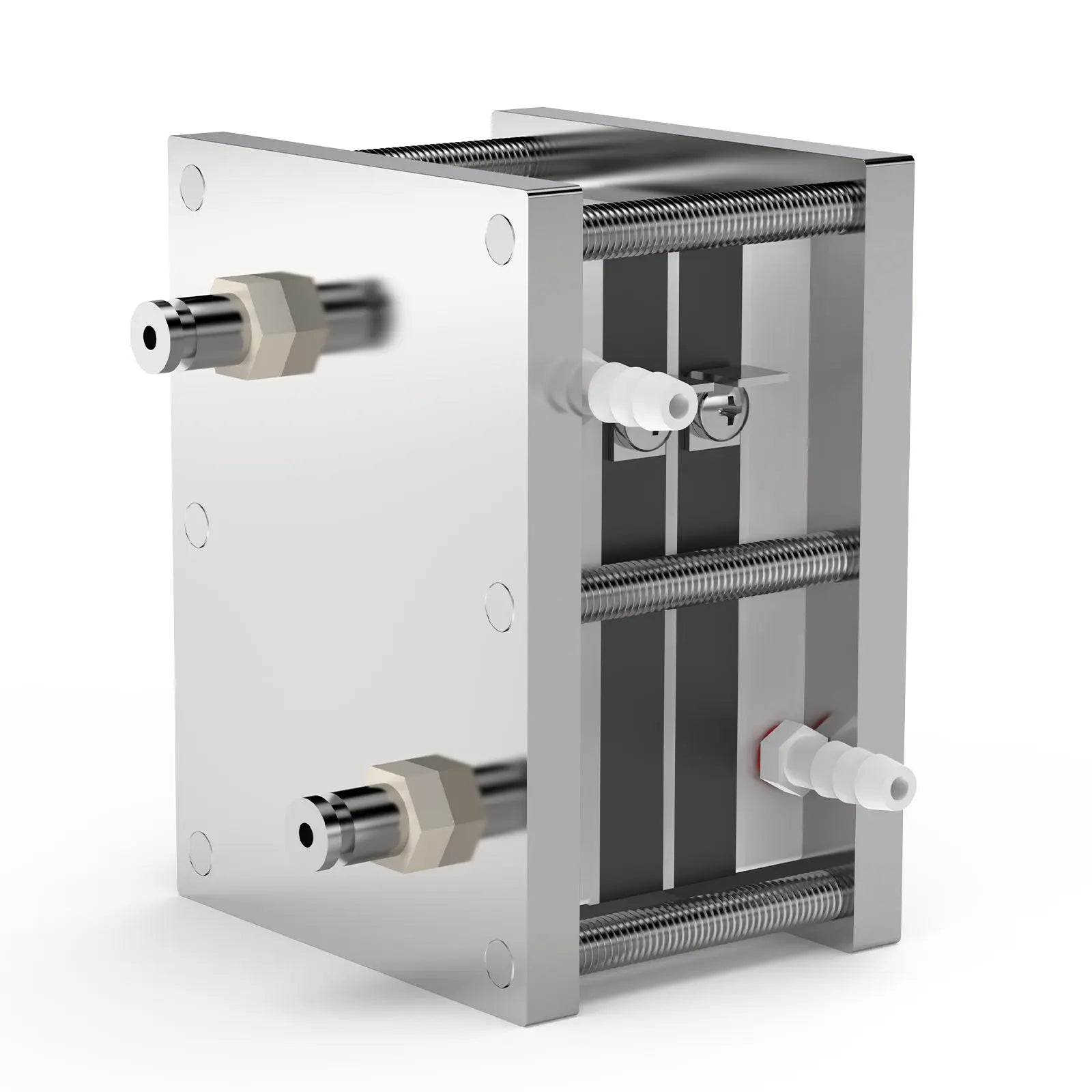 Side view and dimensional layout of the durable StonyLab Flow Electrochemical Cell