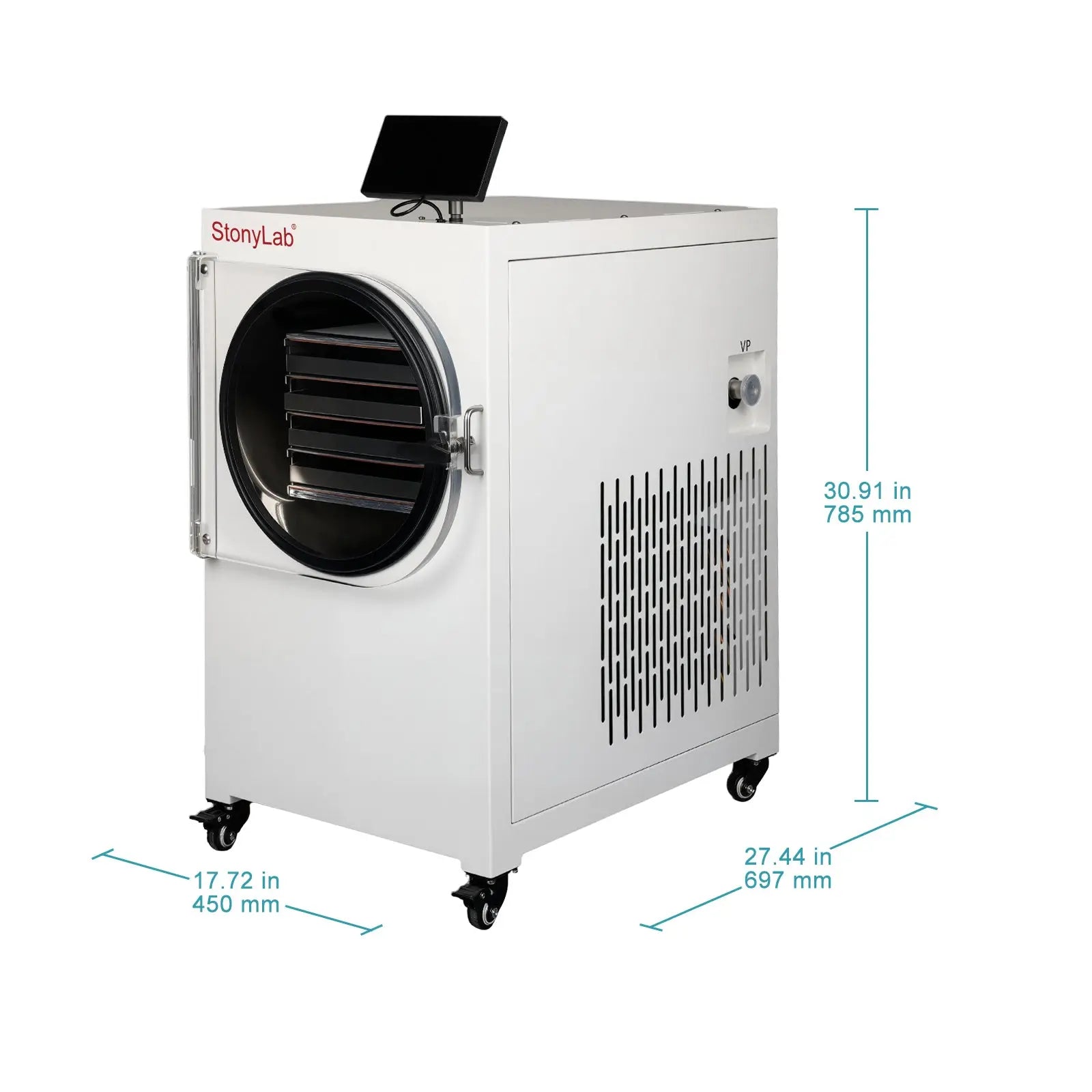Close-up view showing the precise design and material of StonyLab Food Freeze Dryer with Vacuum Pump