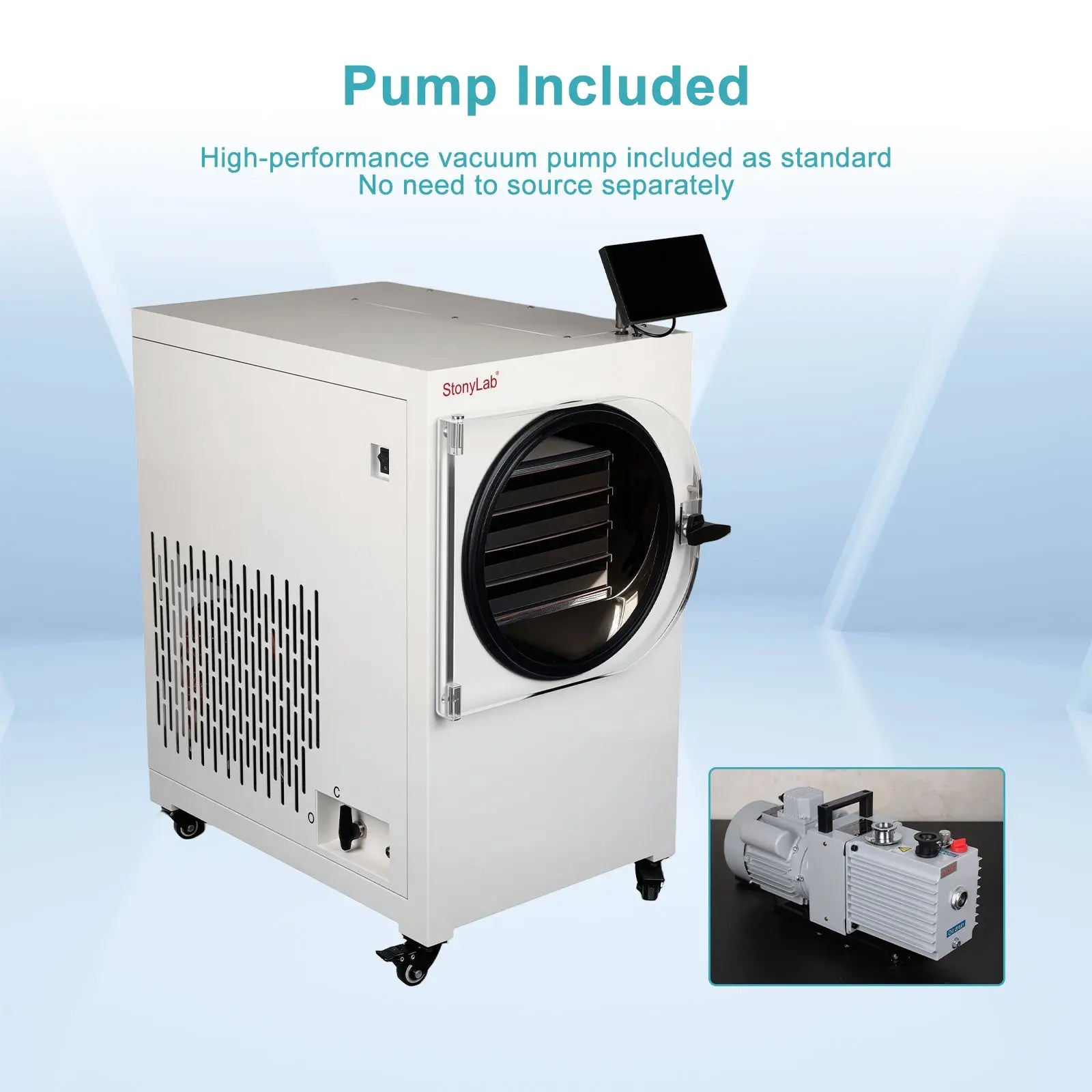Comprehensive product view and setup components for StonyLab Food Freeze Dryer with Vacuum Pump