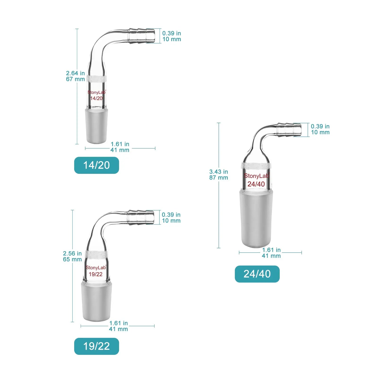 Close-up view showing the precise design and material of StonyLab Glass Bent Vacuum Adapter with G1 Type Frit
