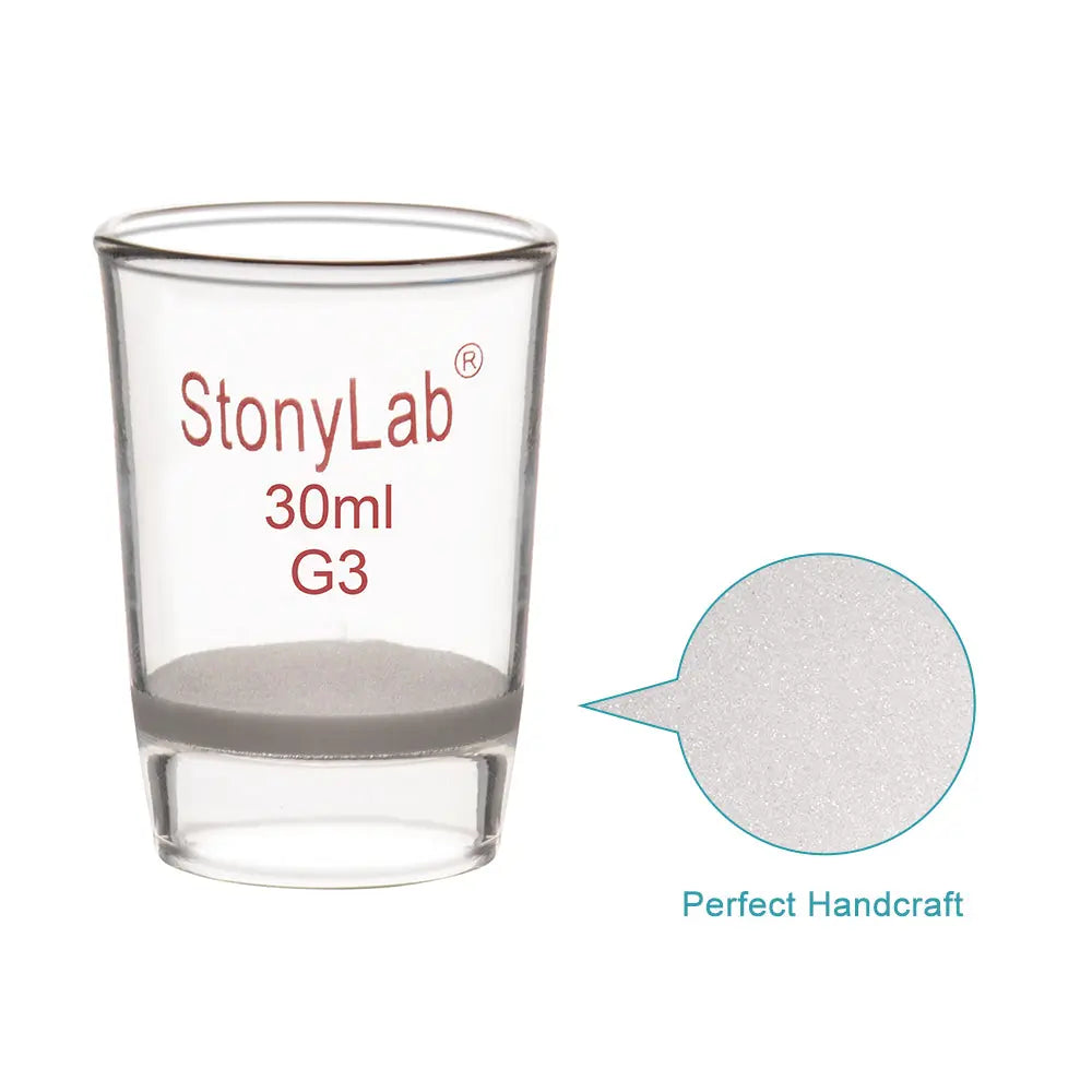 Laboratory glass Gooch filter crucible with integrated fritted disc for micro-scale filtration, clarification and particulate retention StonyLab