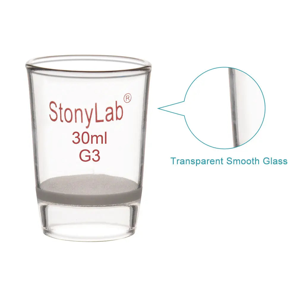 Laboratory glass Gooch filter crucible with integrated fritted disc for micro-scale filtration, clarification and particulate retention StonyLab