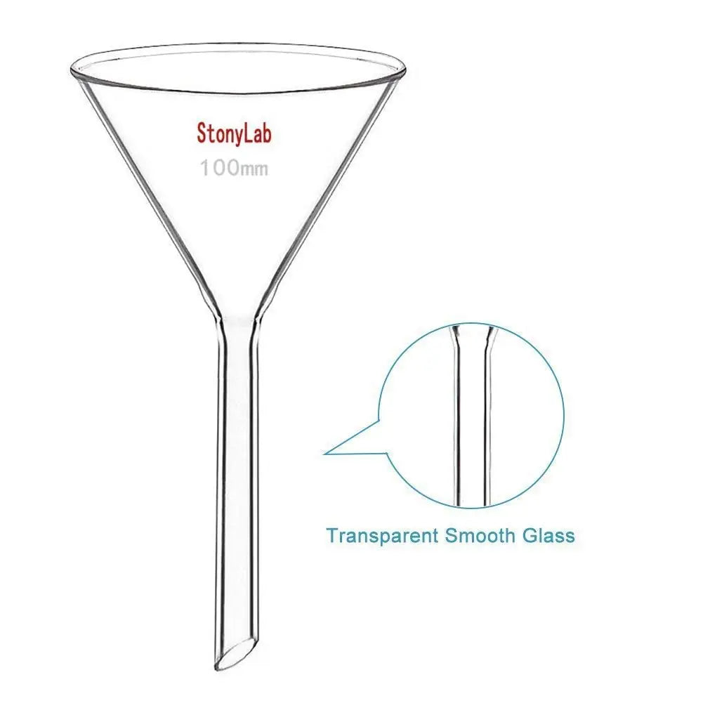 Side view and dimensional layout of the durable StonyLab Glass Funnel Set