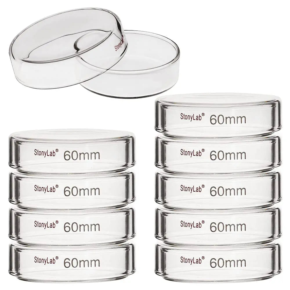 Comprehensive product view and setup components for StonyLab Glass Petri Dishes with Clear Lid