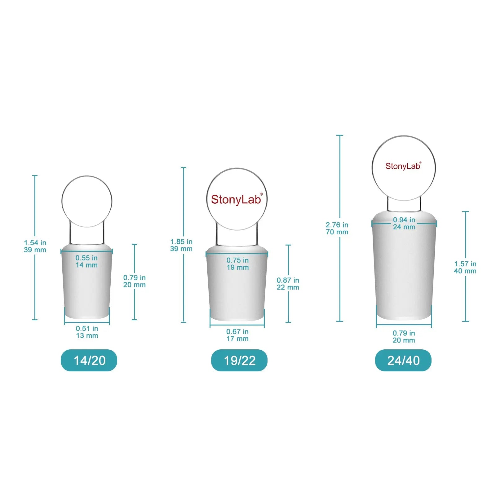 Close-up view showing the precise design and material of StonyLab Glass Stoppers