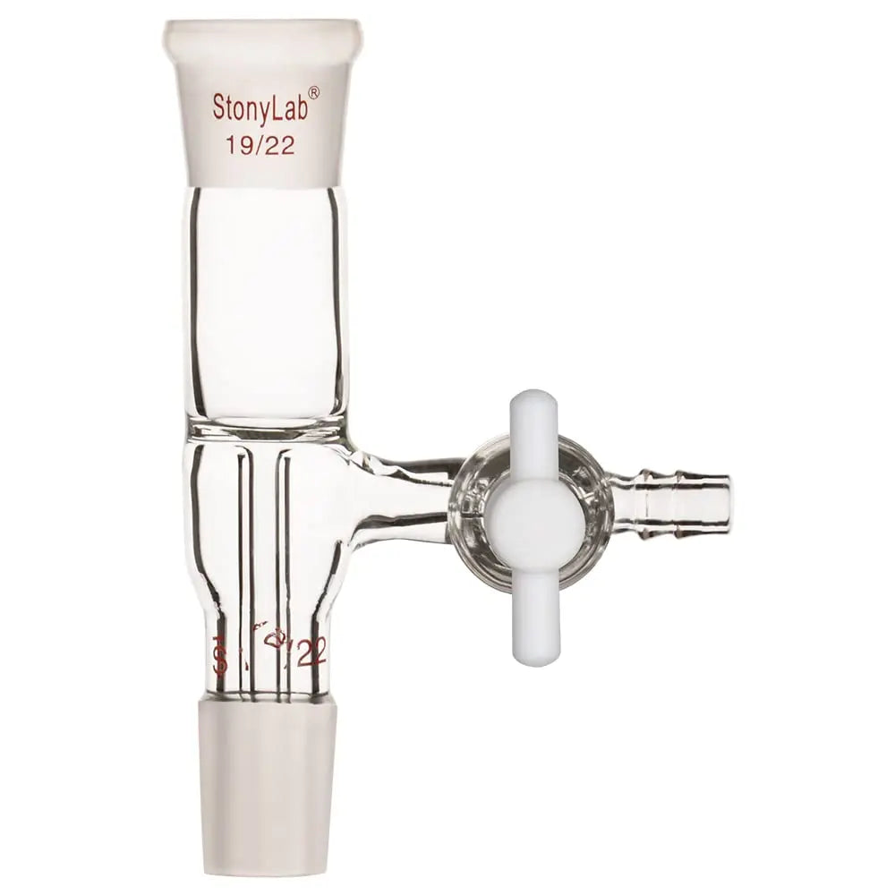 Comprehensive product view and setup components for StonyLab Glass Vacuum Flow Control Adapter with Side PTFE Stopcock