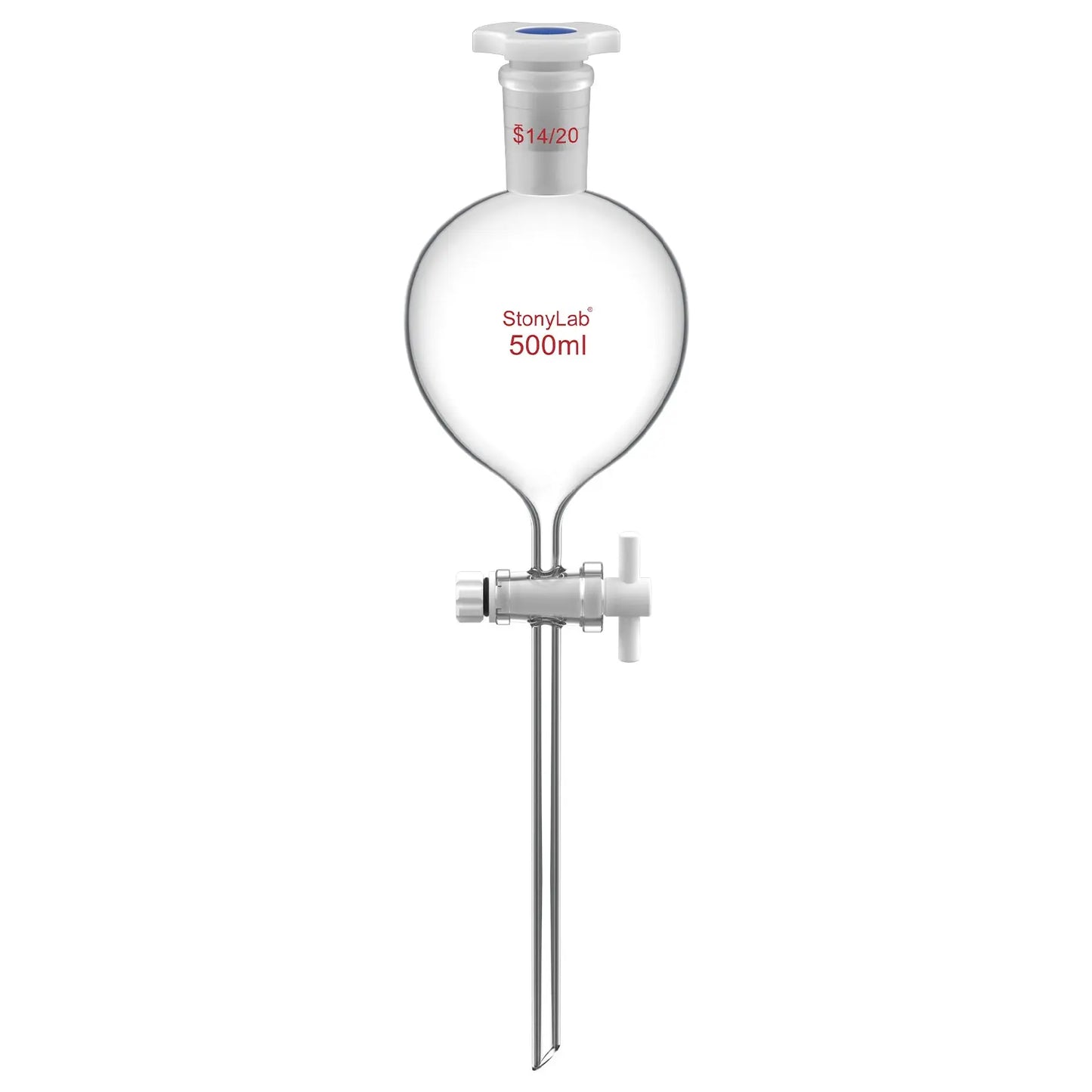 Globe Shaped Separatory Funnel with 24/40 Joint, Plastic Stopper and PTFE stopcock, 250-1000 ml Funnels-Separatory 500 ml