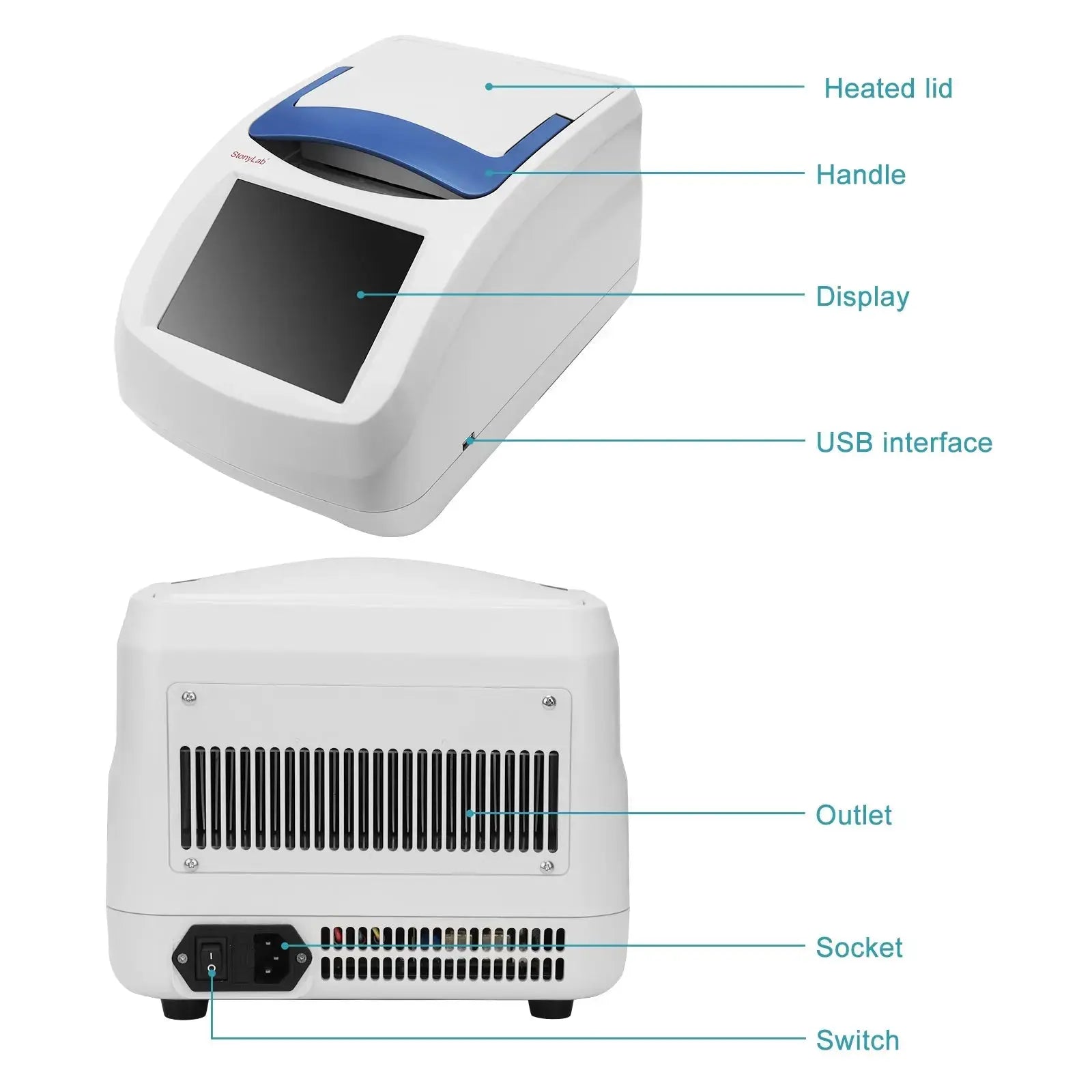 Side view and dimensional layout of the durable StonyLab Gradient PCR Thermal Cycler