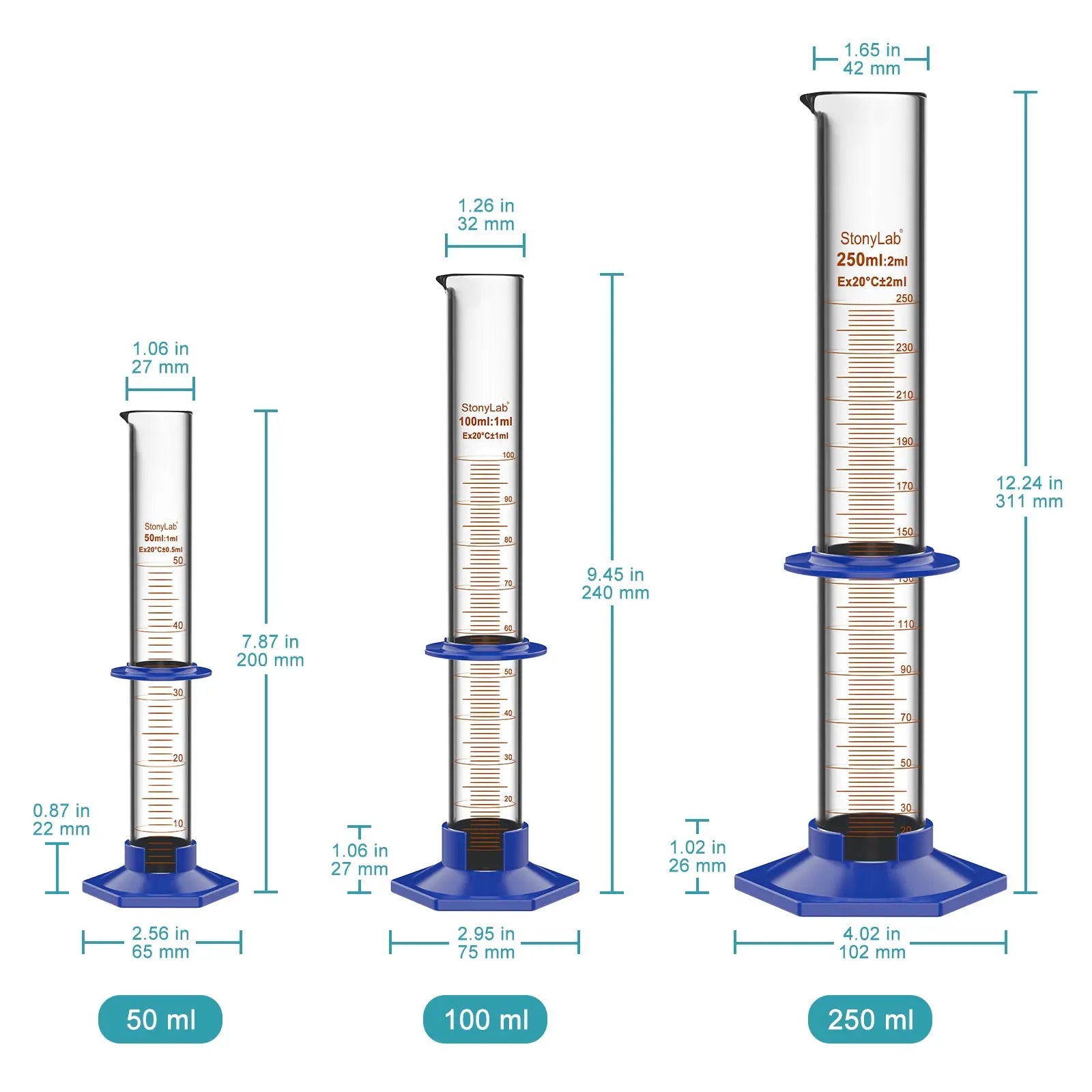Close-up view showing the precise design and material of StonyLab Graduated Cylinder with Bath