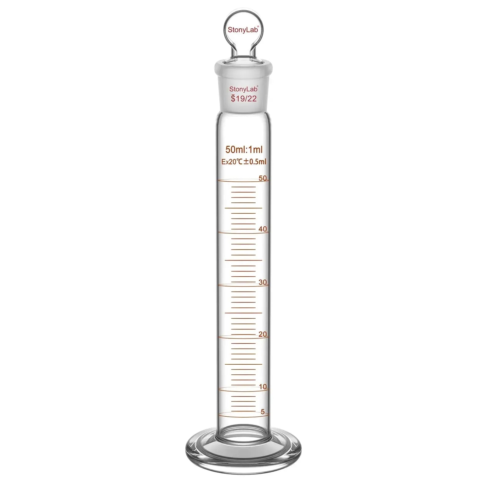 Comprehensive product view and setup components for StonyLab Graduated Cylinder with Glass Stopper