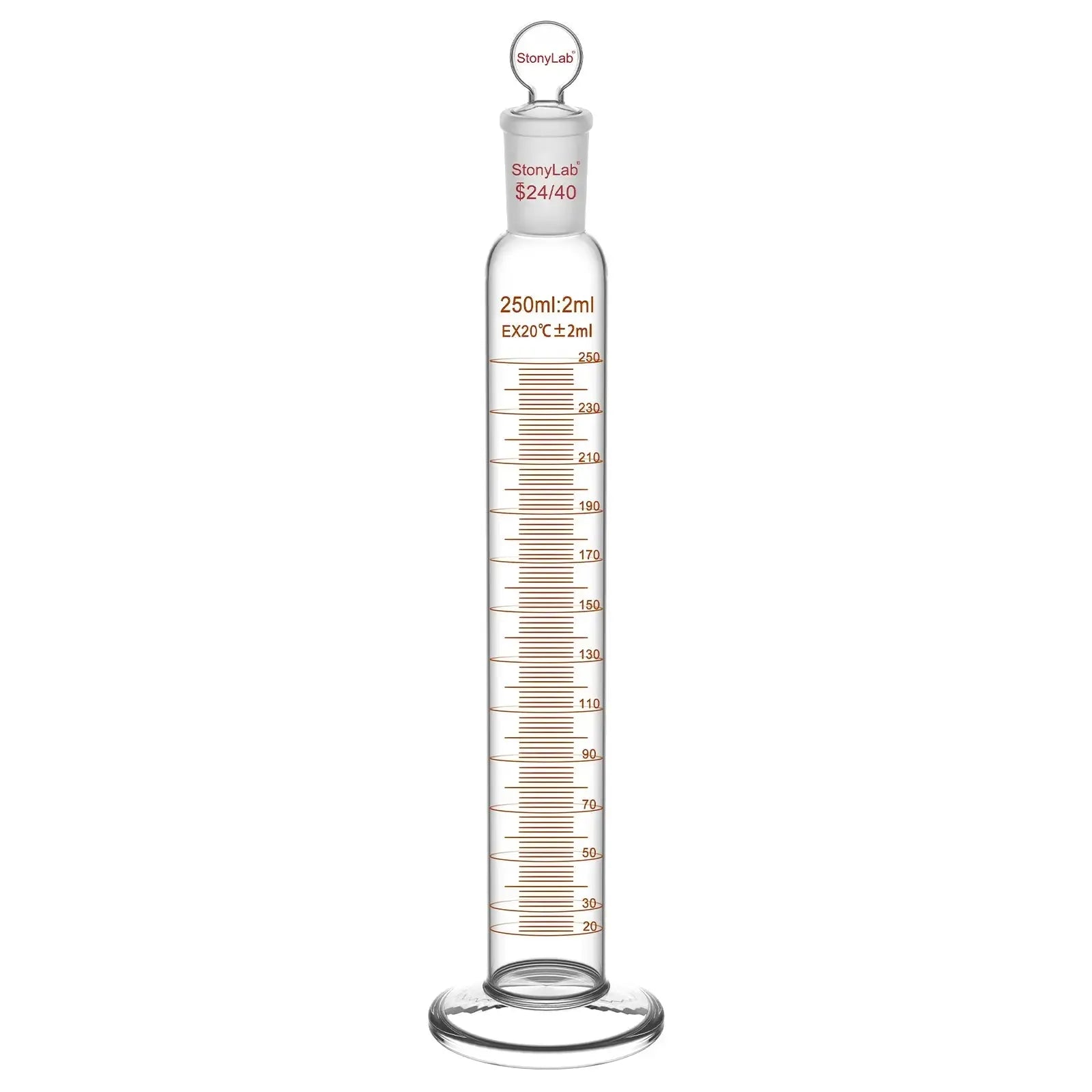 Comprehensive product view and setup components for StonyLab Graduated Cylinder with Glass Stopper