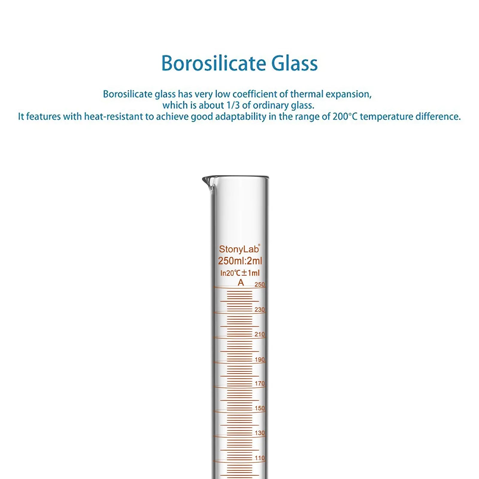 Laboratory graduated cylinder Class A accuracy borosilicate glass measuring cylinder with clear graduation scale for chemical experiments and liquid measurement StonyLab