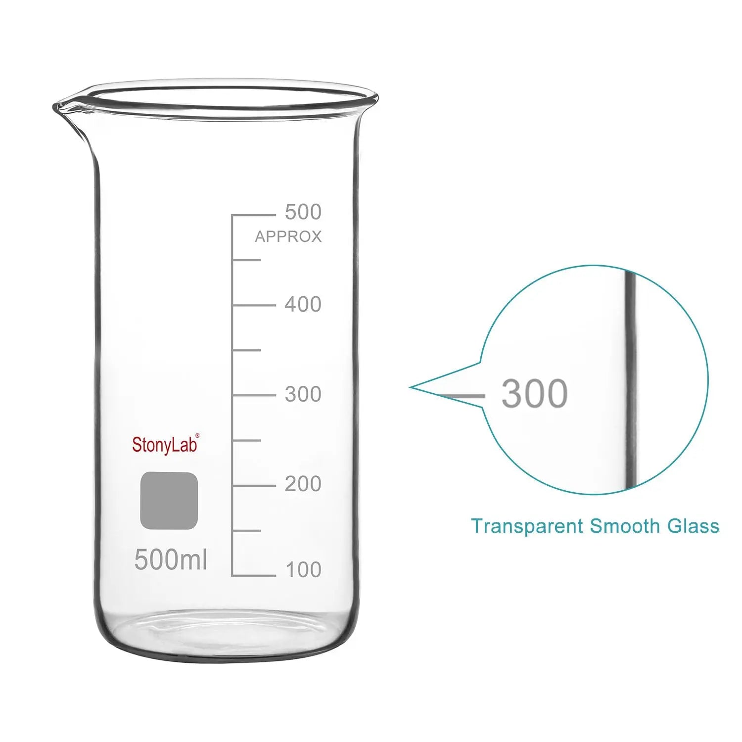 Side view and dimensional layout of the durable StonyLab Graduated Tall Beaker
