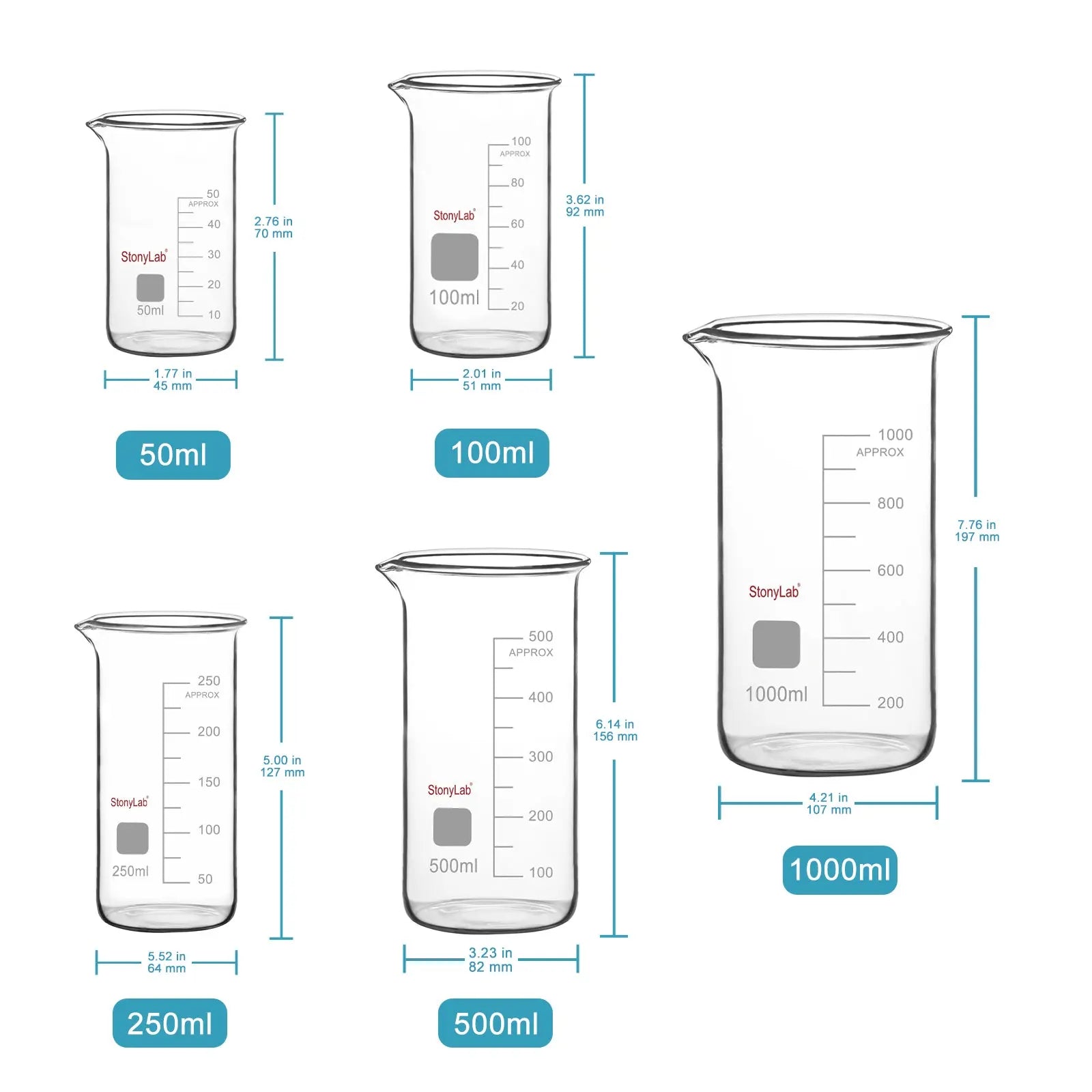 Close-up view showing the precise design and material of StonyLab Graduated Tall Beaker