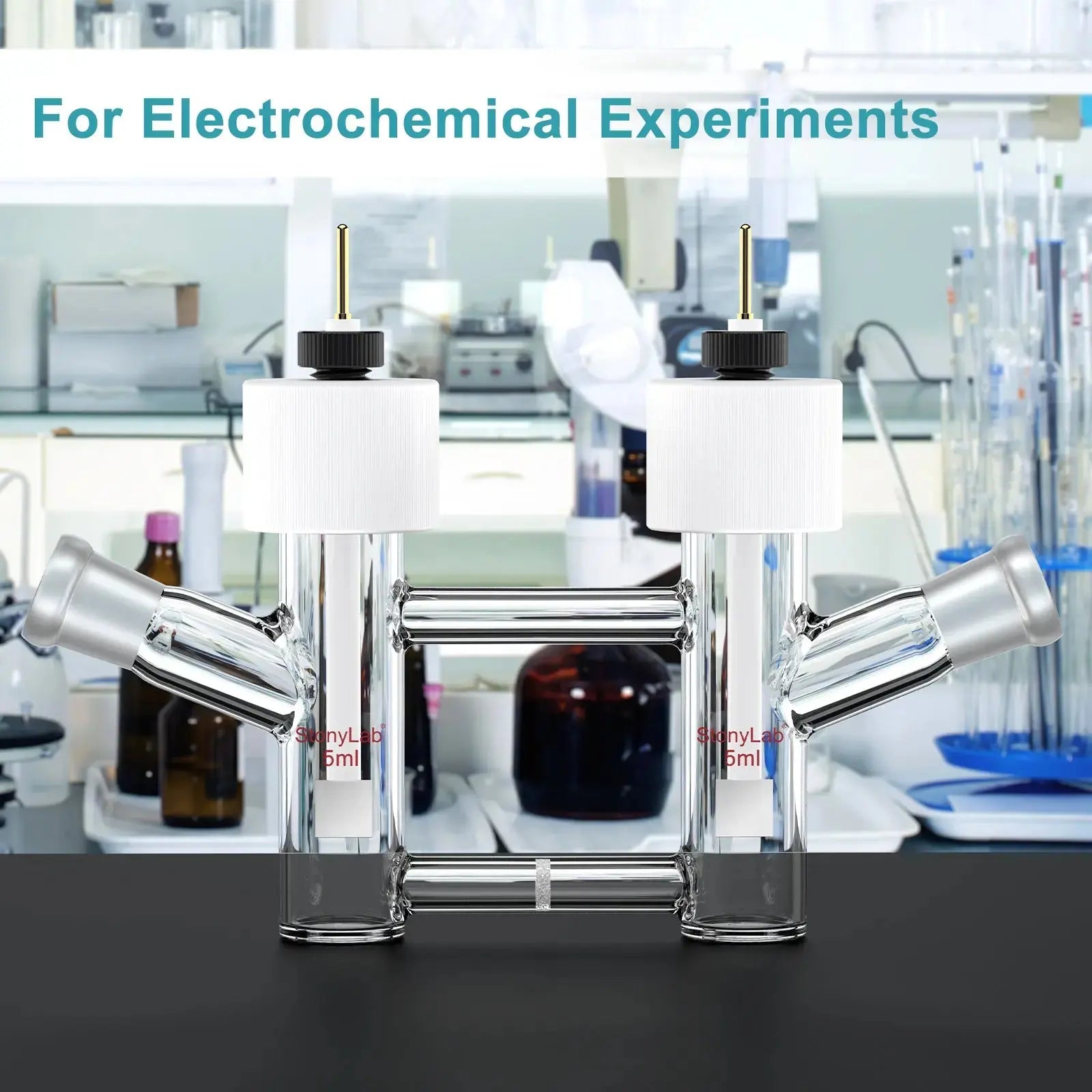 Comprehensive product view and setup components for StonyLab H-Type Electrolytic Cells with Fine Glass Frit Salt Bridge