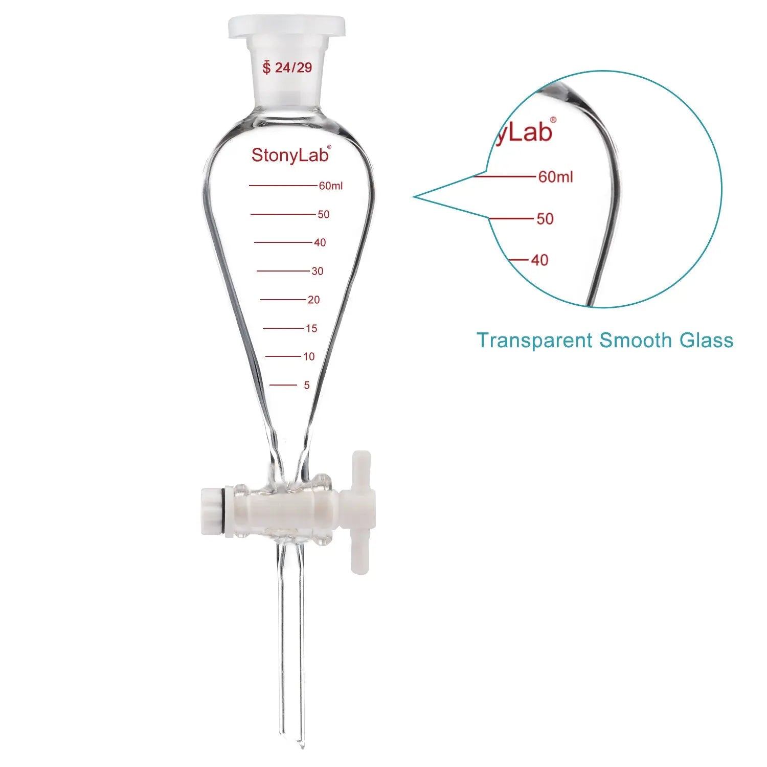 StonyLab Graduated Separatory Funnel with 24 heavy duty chemical processing configuration