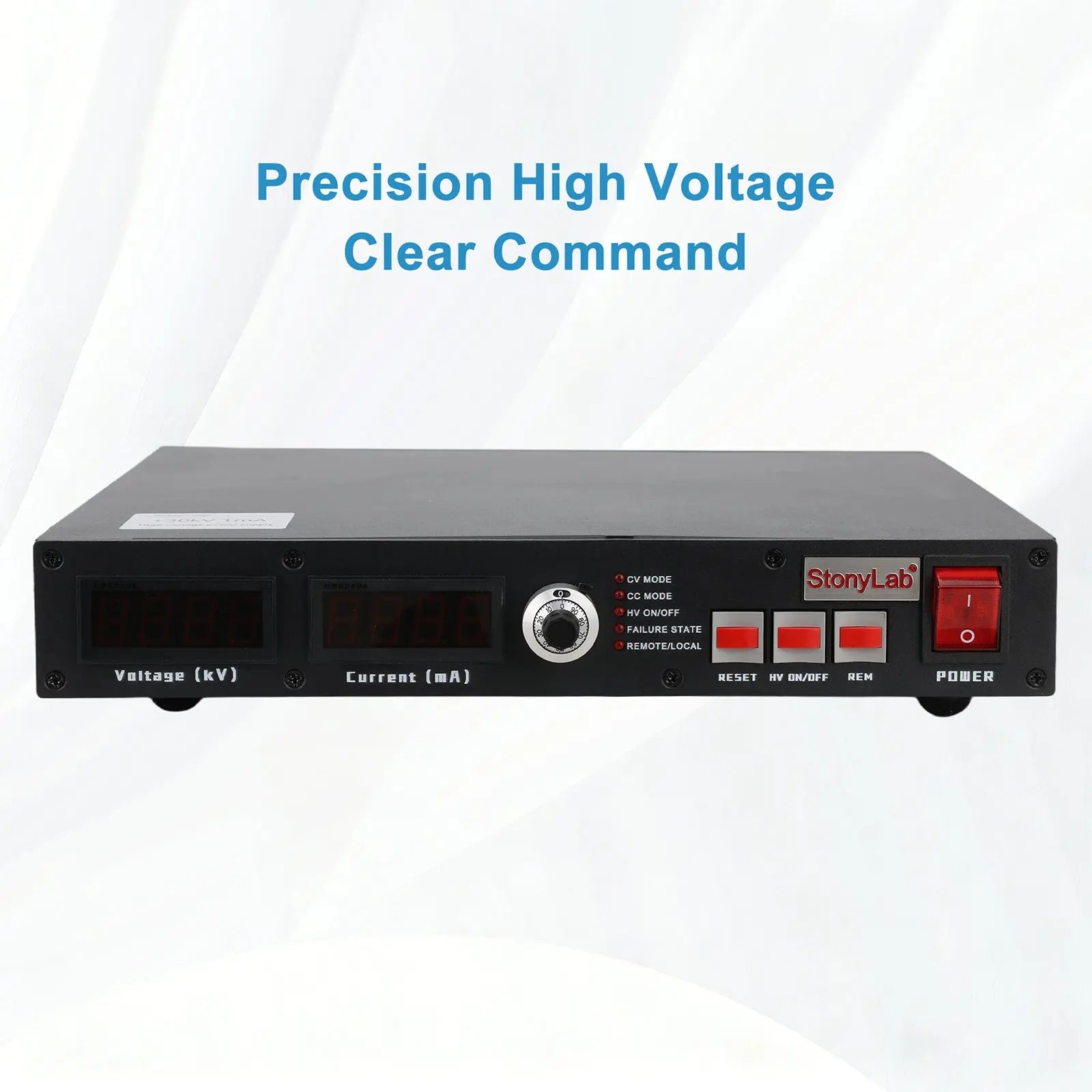 Side view and dimensional layout of the durable StonyLab High Voltage Power Supply