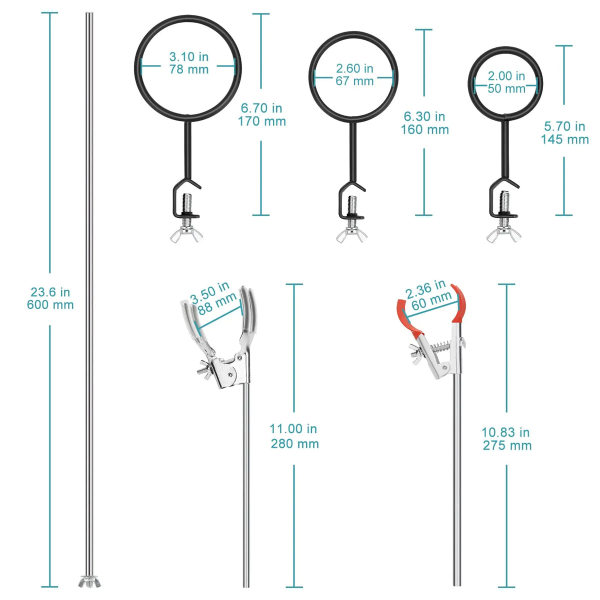 Lab stand set 9-piece universal retort stand kit with base support rod rings and clamps for laboratory glassware StonyLab