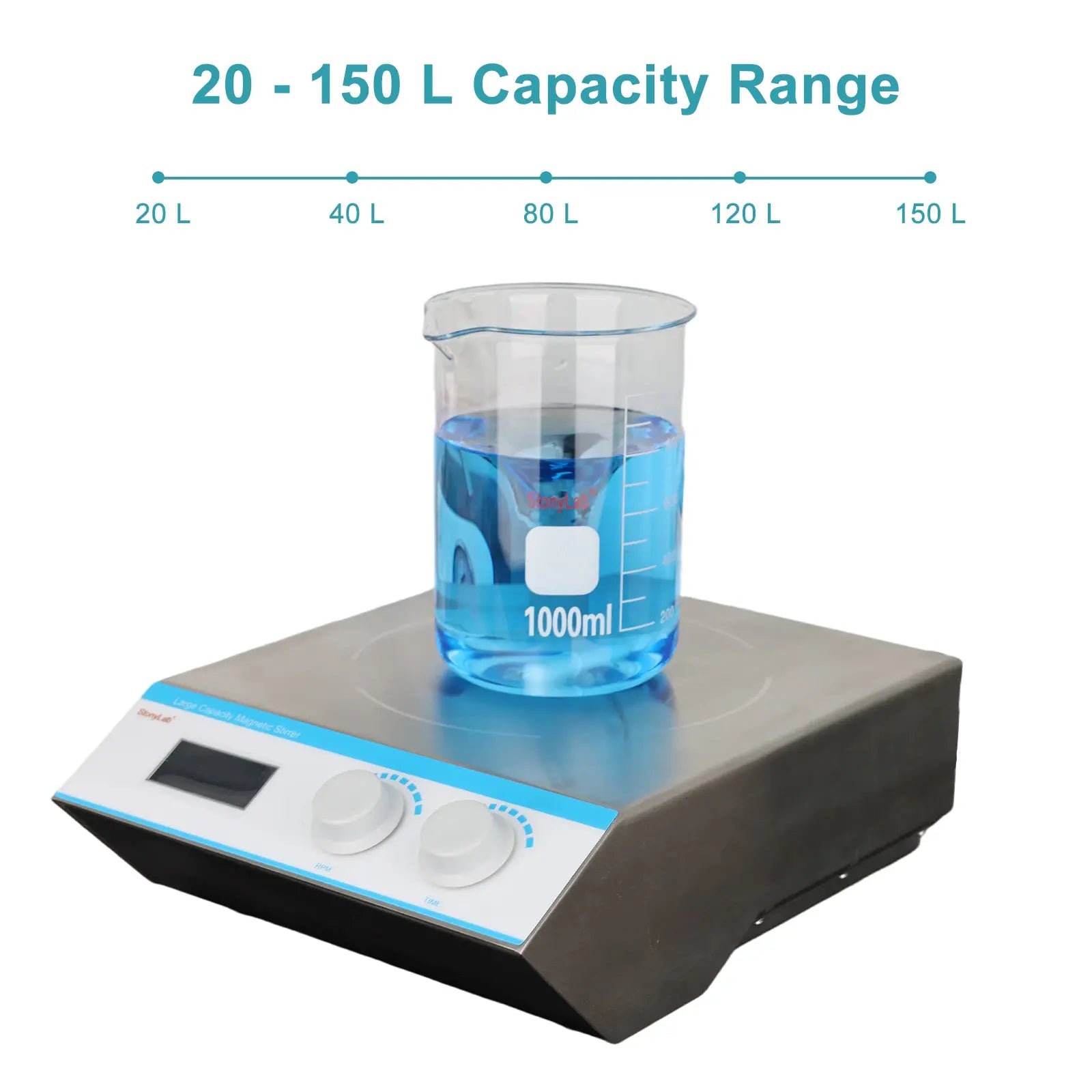 Large Capacity Magnetic Stirrer, 20-150 L, 100-1600 RPM, Digital Display with Timer Magnetic Stirrer