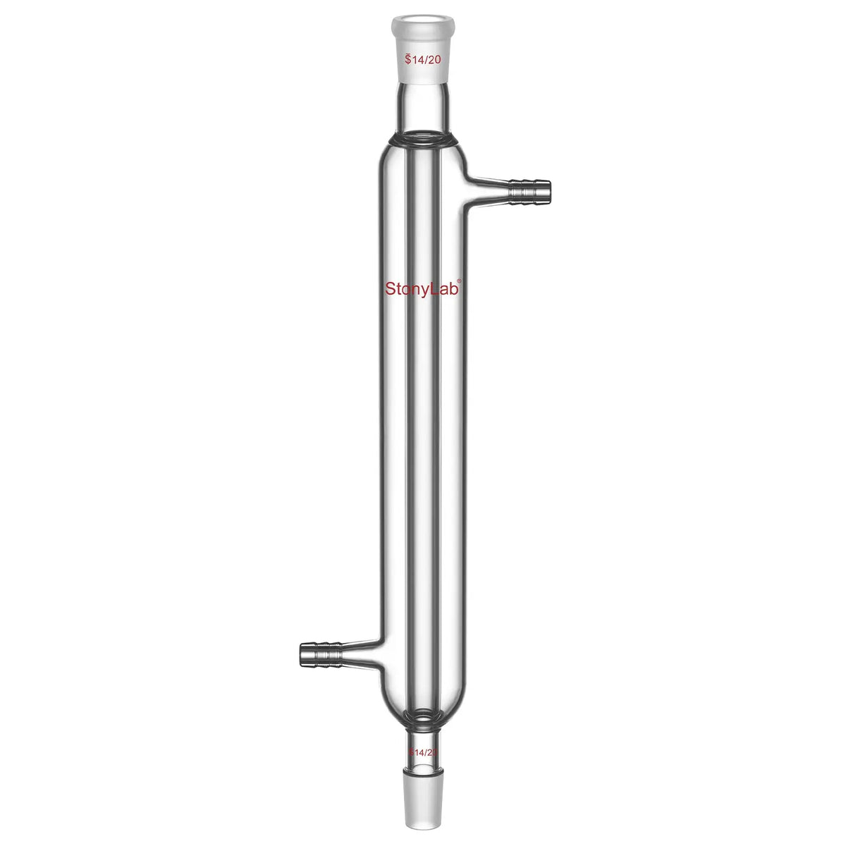 Borosilicate glass Liebig condenser with 200 mm 300 mm 400 mm and 500 mm jacket lengths for distillation and reflux laboratory setups StonyLab