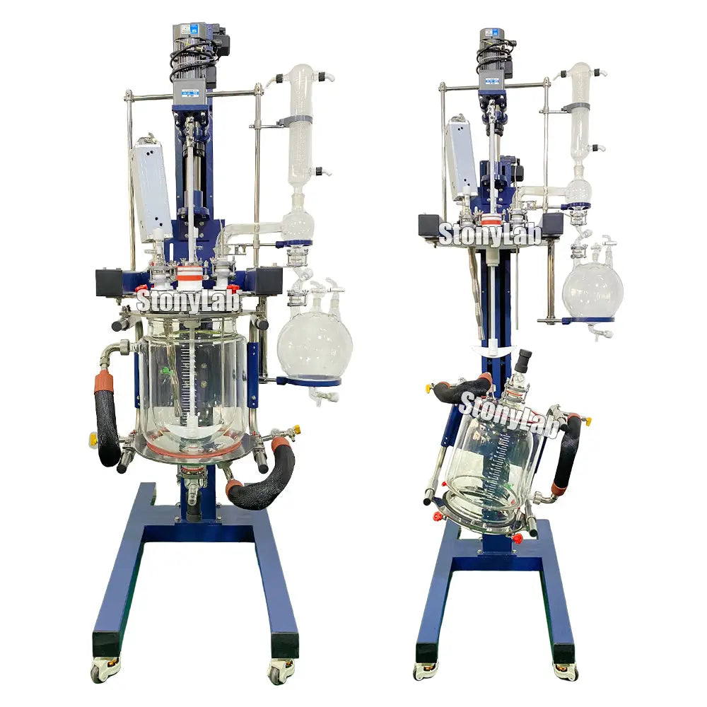 Lifting Rotary Single or Dual Jacketed Glass Reactor Systems, 10L Reactors - Glass