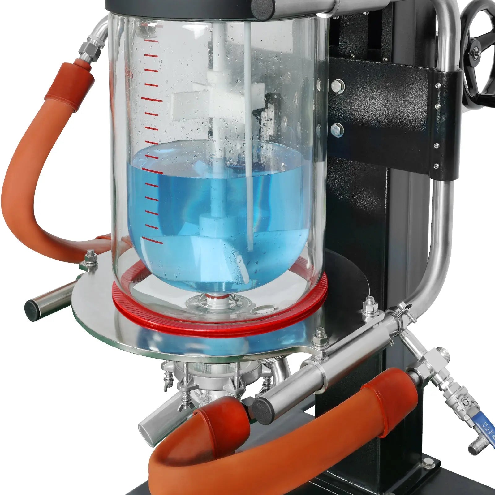 Alternative angle showing underlying build quality of StonyLab 10L Jacketed Glass Reactor System with Lifting and Rotary Mixing Function