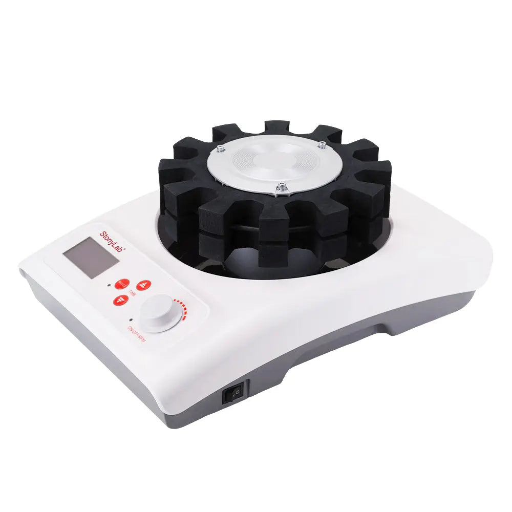 Close-up view showing the precise design and material of StonyLab MultiTube Vortex Mixer