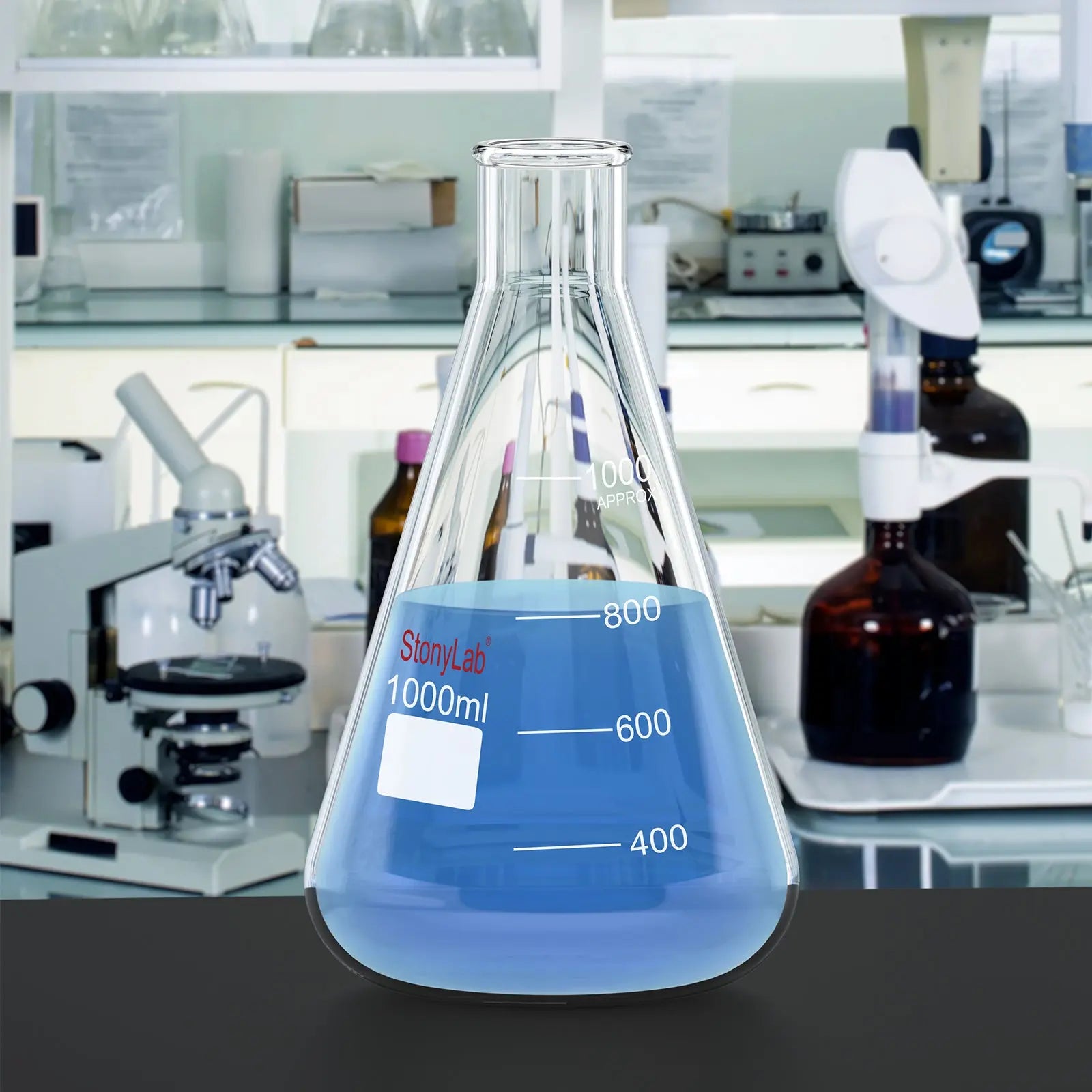 Alternative angle showing underlying build quality of StonyLab Narrow Mouth Erlenmeyer Flasks
