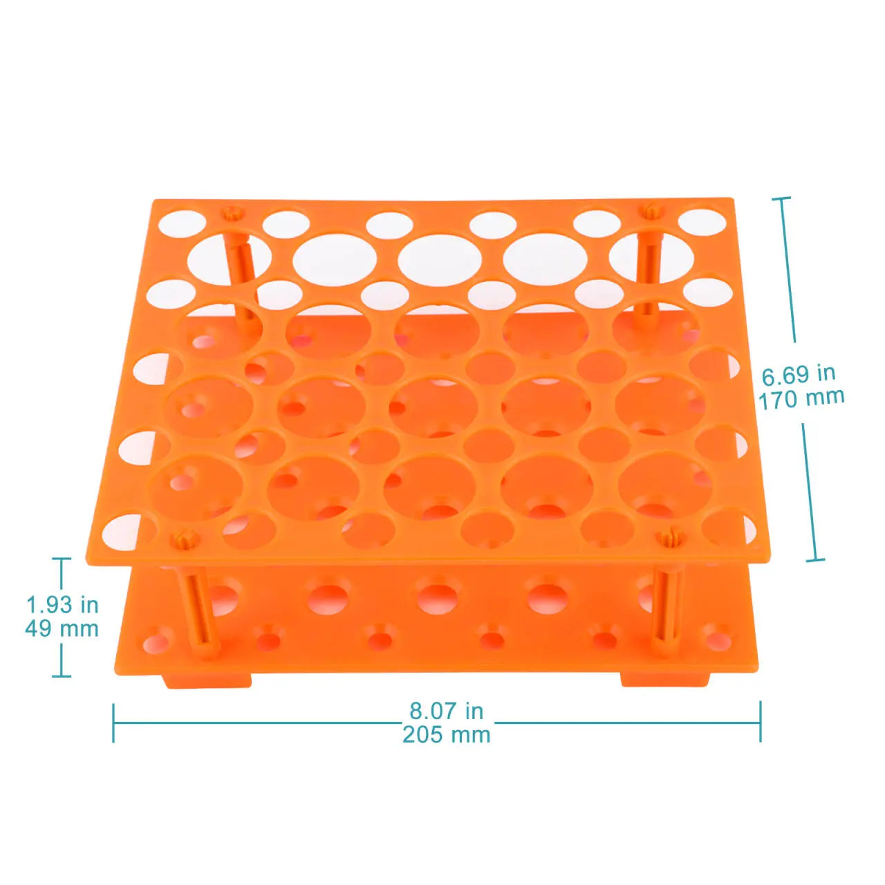 Close-up view showing the precise design and material of StonyLab Orange Centrifuge Tube Rack