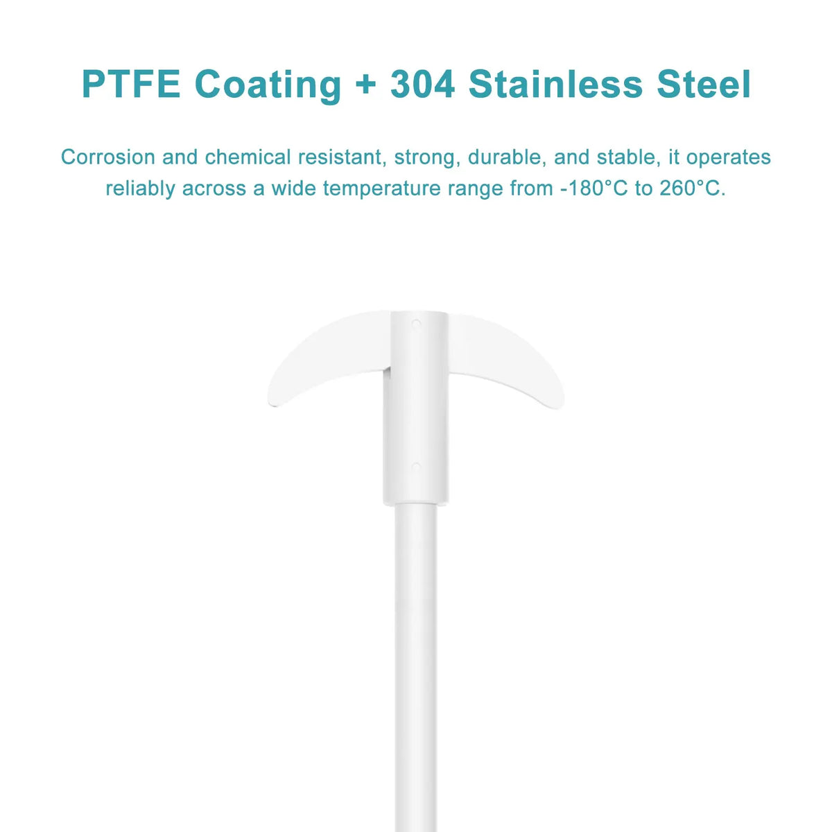 PTFE stirring shaft with foldable paddle, 7 mm diameter, 250–350 mm length, 2-pack for laboratory mixing with overhead stirrers StonyLab