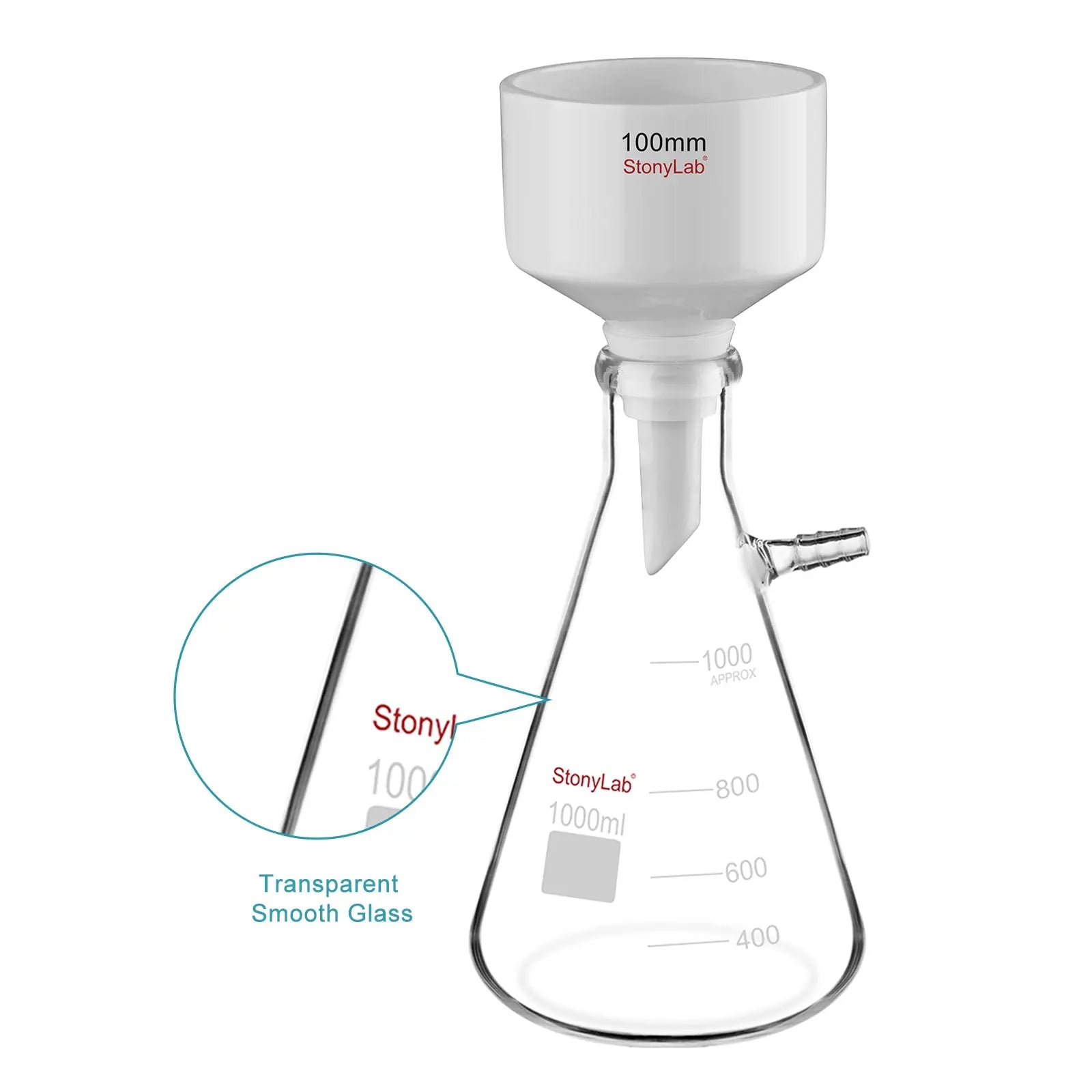 Comprehensive product view and setup components for StonyLab Porcelain Buchner Funnel Filtration Kits