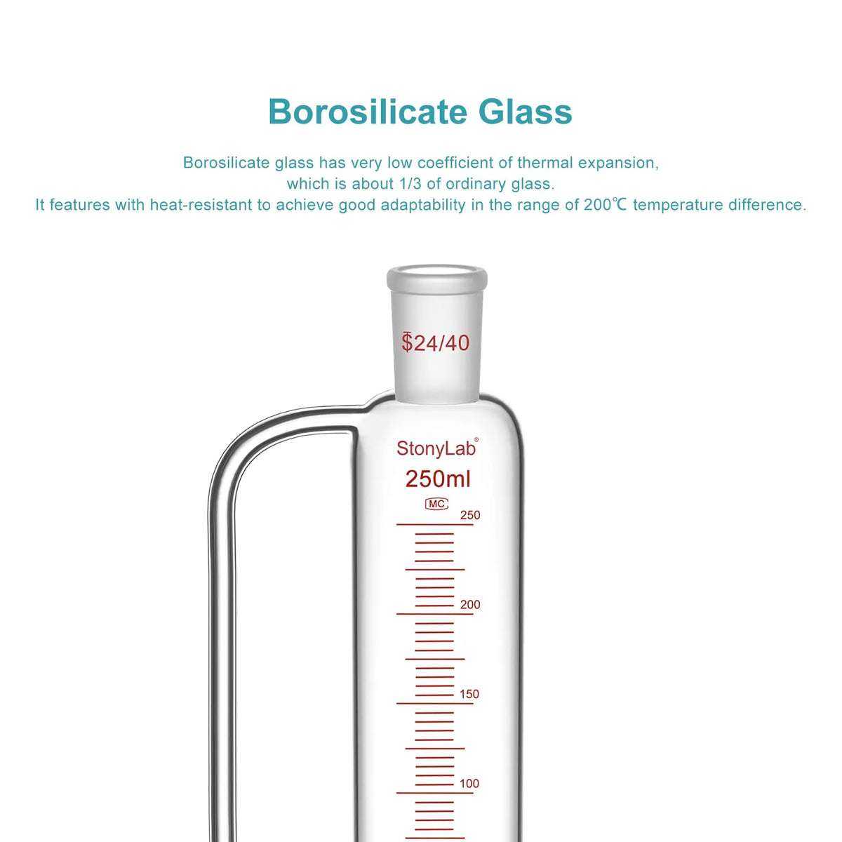 Powder feeding funnel with 24/40 ground glass joints and PTFE stopcock, 50-250 ml, for controlled laboratory powder addition StonyLab