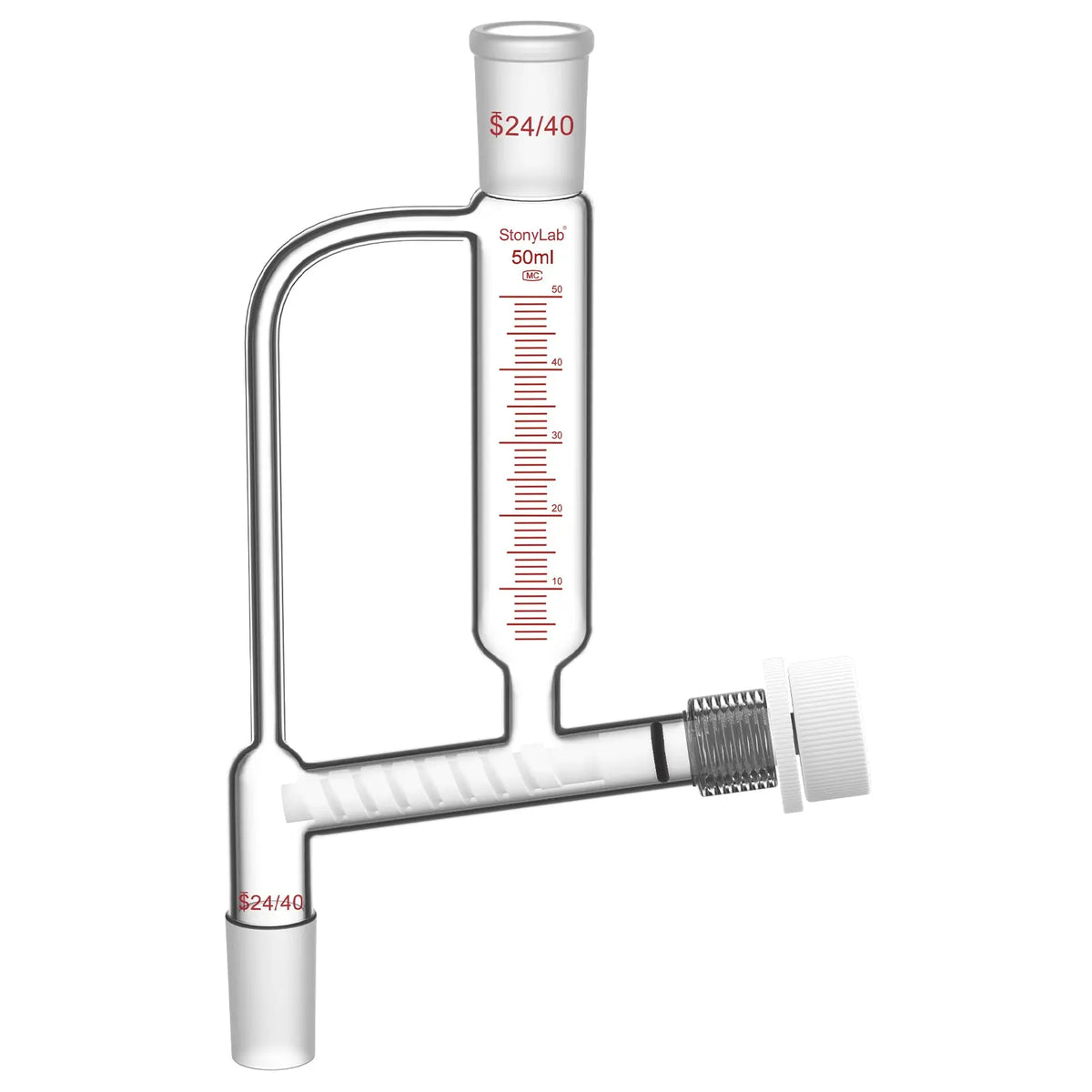Powder feeding funnel with 24/40 ground glass joints and PTFE stopcock, 50-250 ml, for controlled laboratory powder addition StonyLab
