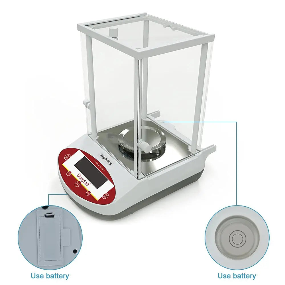 Side view and dimensional layout of the durable StonyLab Precision Analytical Balance