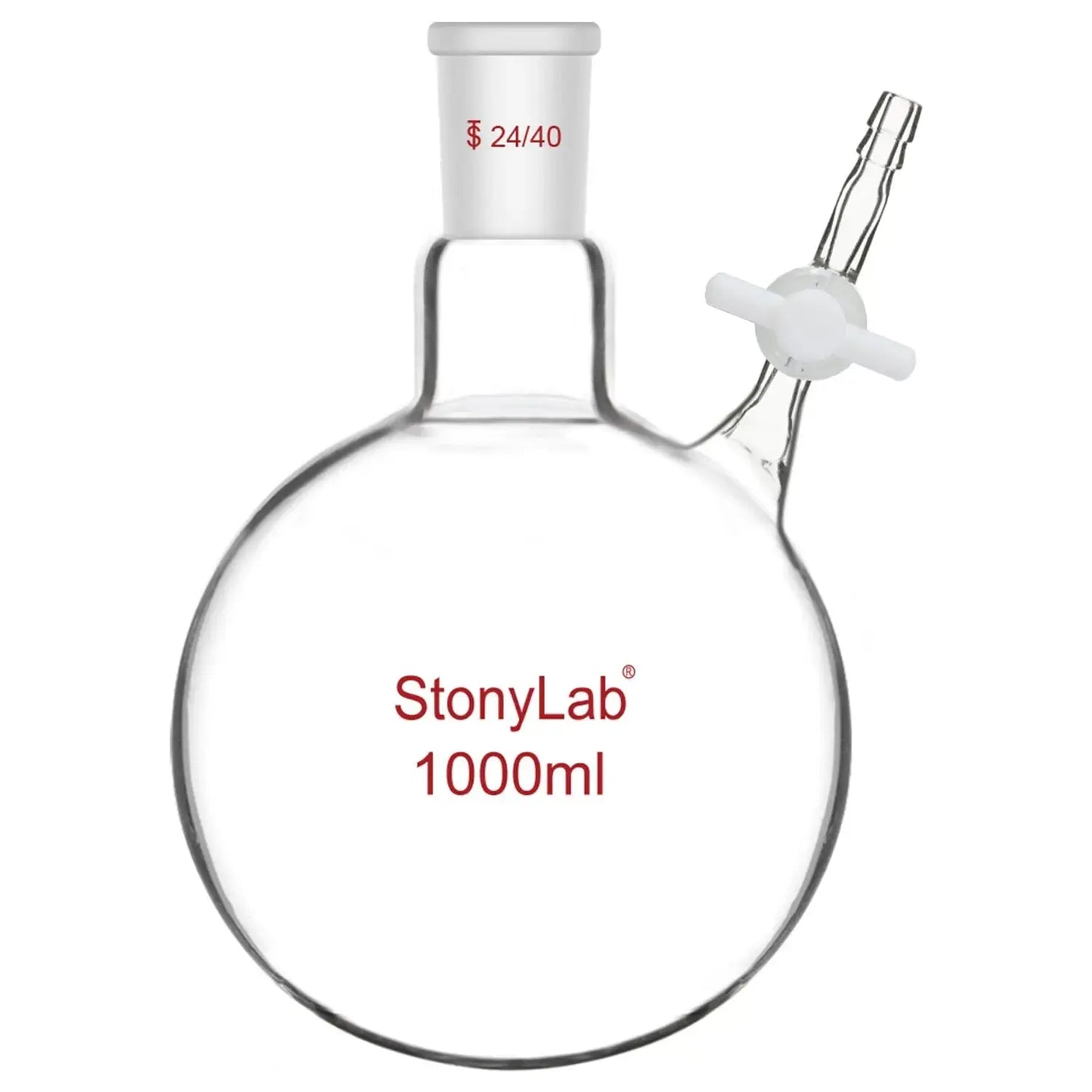 Round Bottom Reaction Flask with 24/40 Joint and PTFE Stopcock Valve, 50-1000ml Flasks-Round Bottom 1000-ml