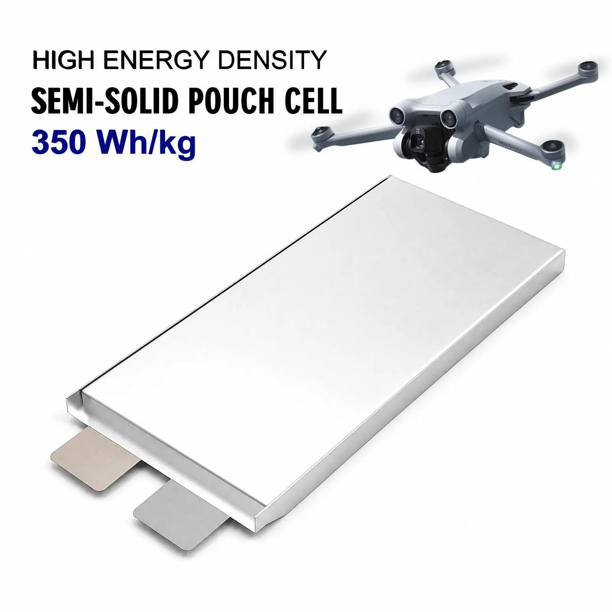 Semi-solid-state pouch battery cells, 12.5–80 Ah, 350 Wh/kg energy density, 3C continuous and 10C peak discharge StonyLab