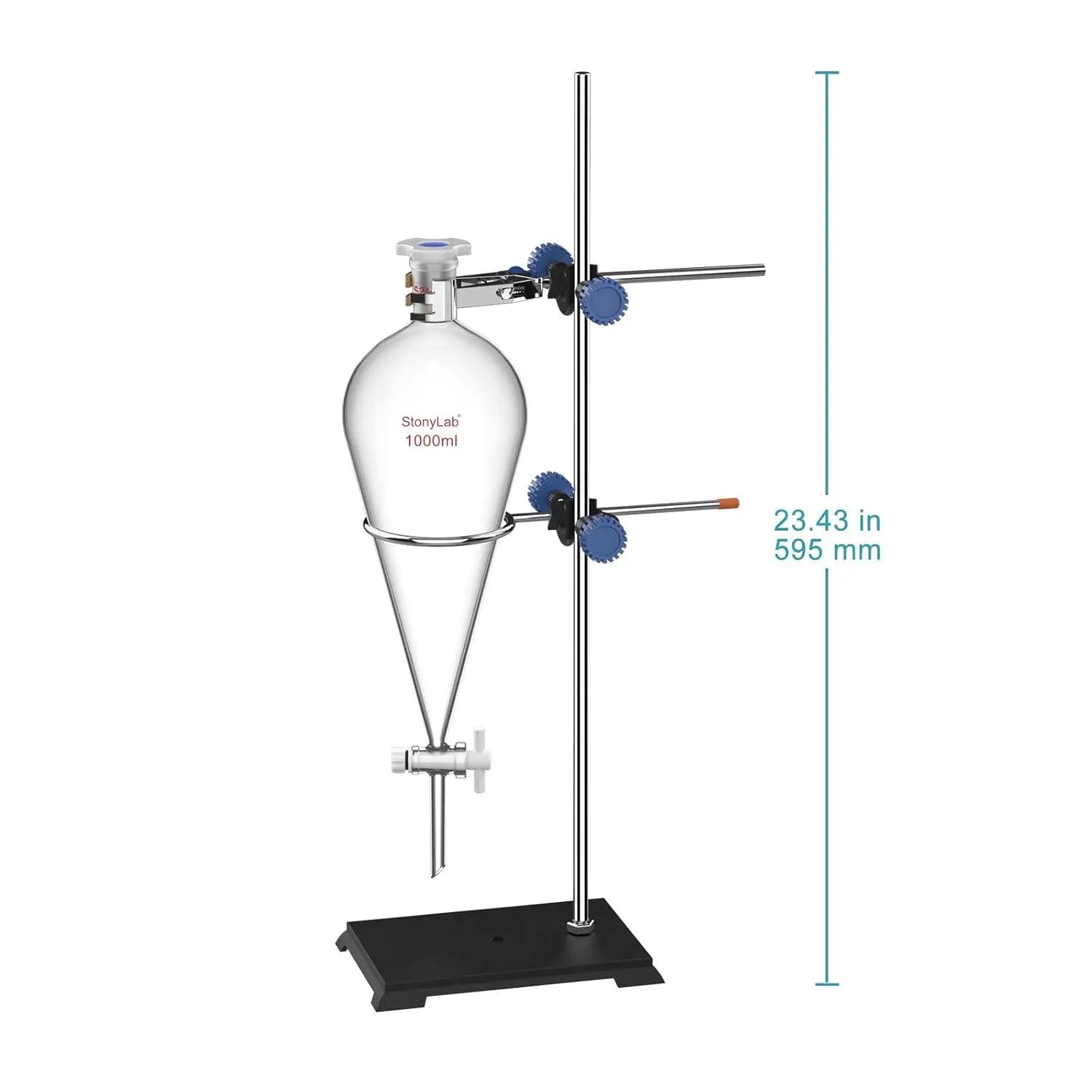 Laboratory separatory funnel stand set 1000 ml borosilicate glass sep funnel with PTFE stopcock for liquid-liquid extraction and chemical separation StonyLab