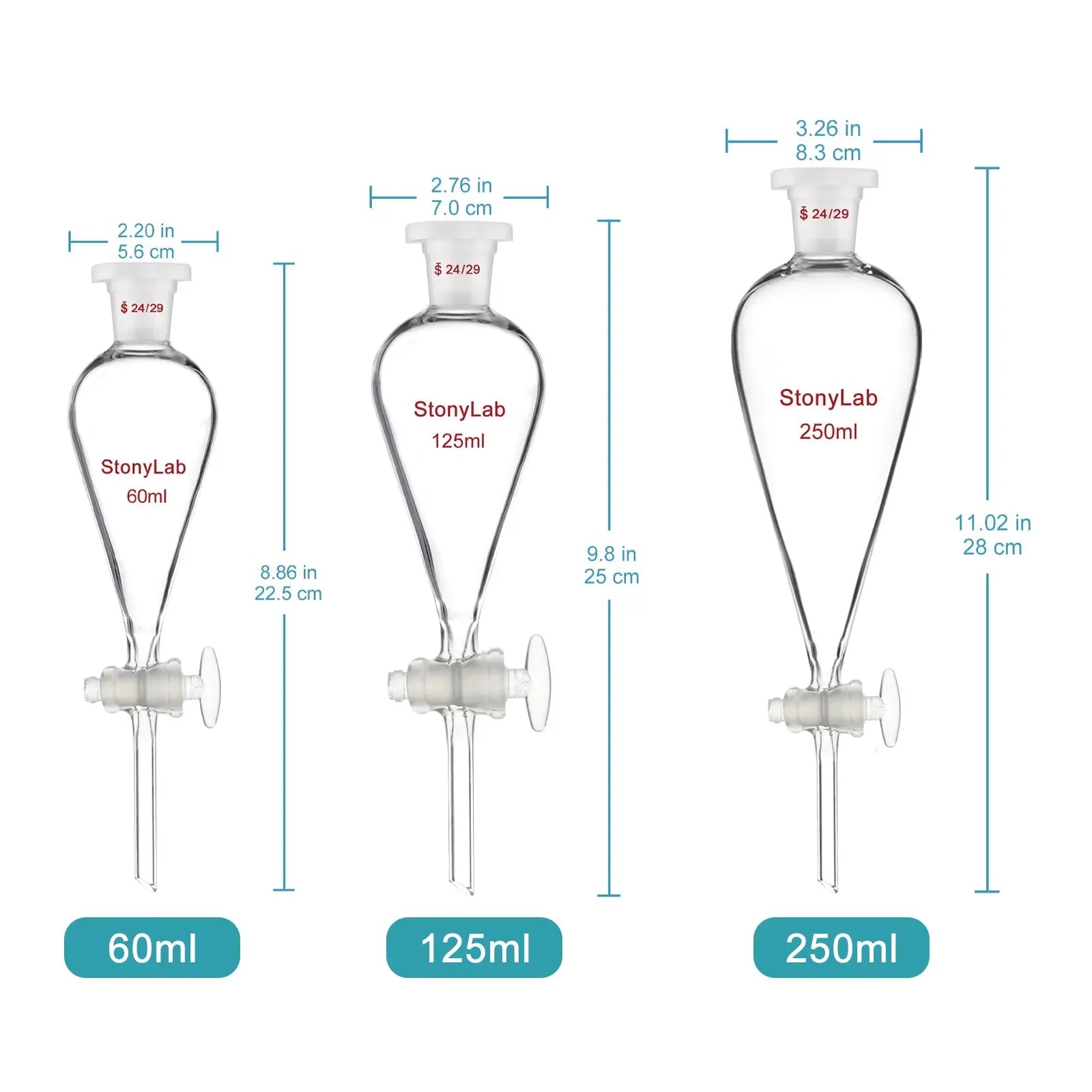 Close-up view showing the precise design and material of StonyLab Separatory Funnel