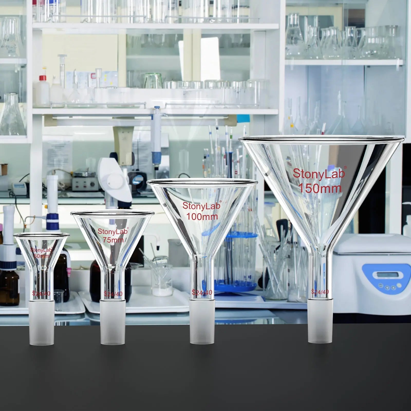 Comprehensive product view and setup components for StonyLab Short Stem Powder Funnel