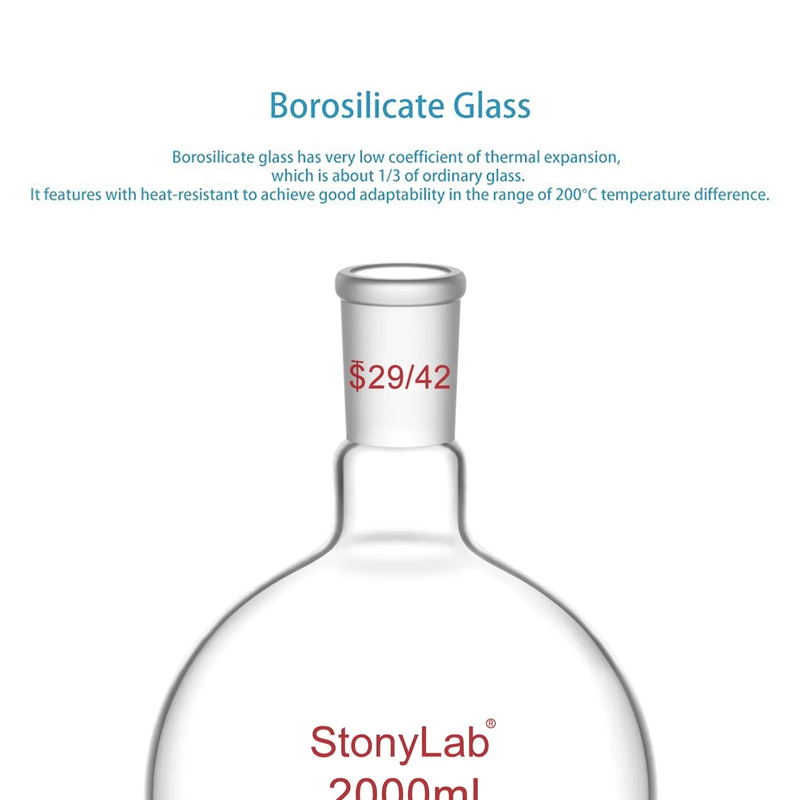 Side view and dimensional layout of the durable StonyLab Single Neck Flat Bottom Flask
