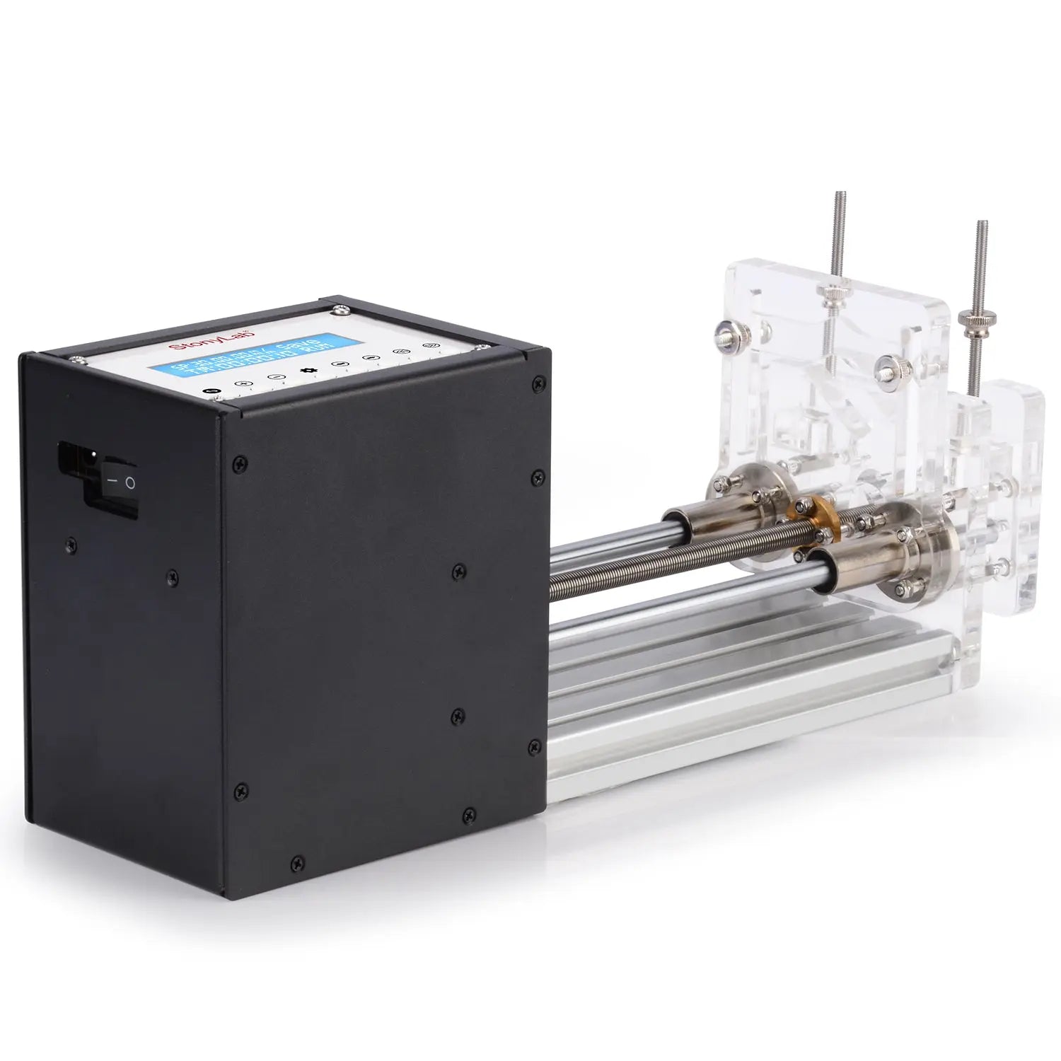 Close-up view showing the precise design and material of StonyLab Single-Channel Syringe Pump for 1-100 ml Syringes