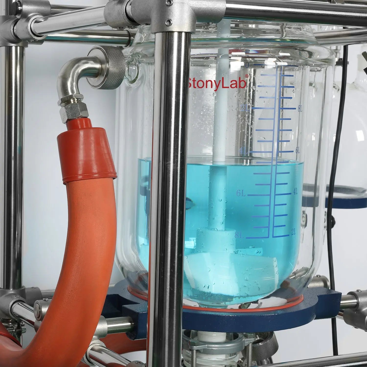 Alternative angle showing underlying build quality of StonyLab 10L Jacketed Glass Reactor System for Laboratory Development and Research
