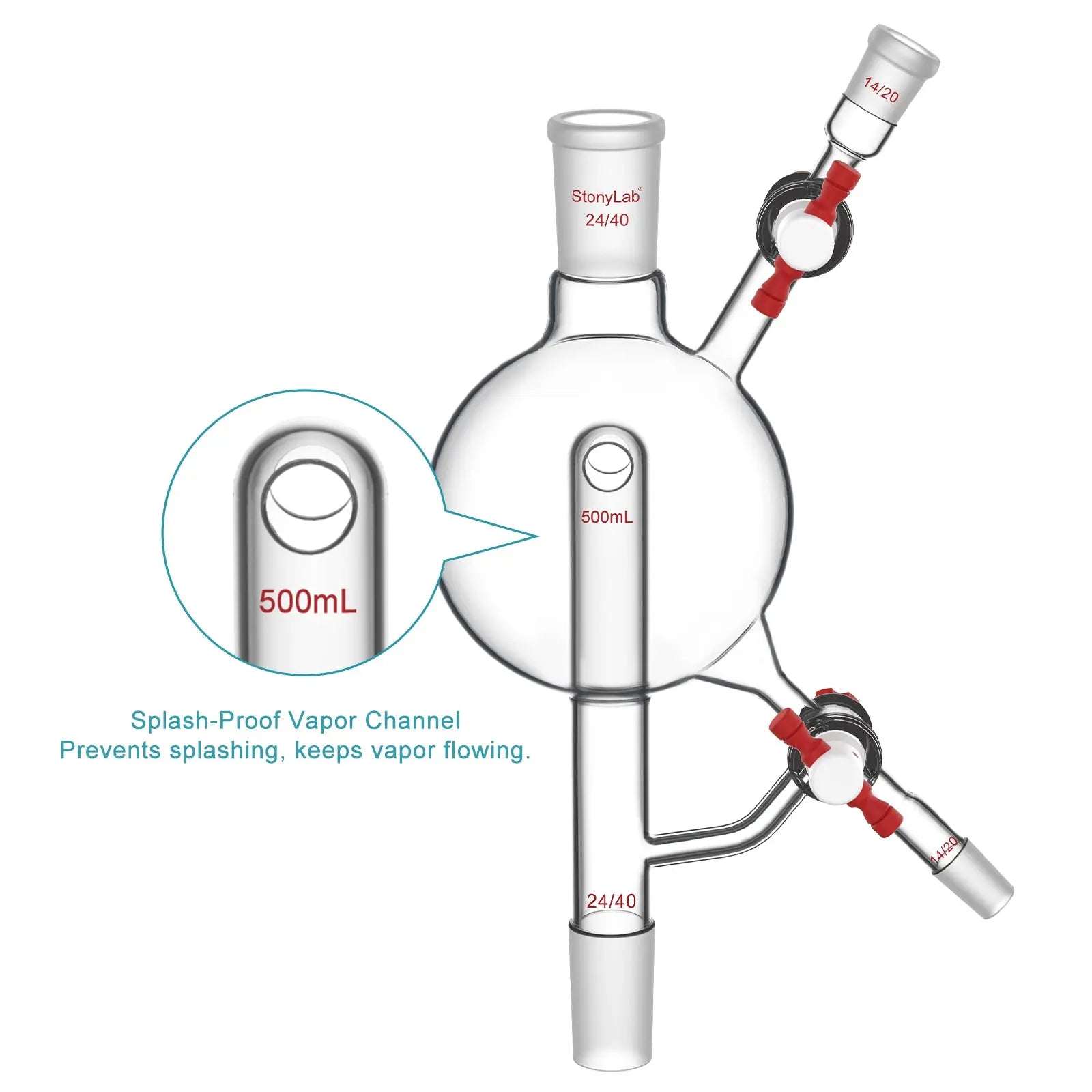 StonyLab Solvent Still Head 500?ml heavy duty chemical processing configuration